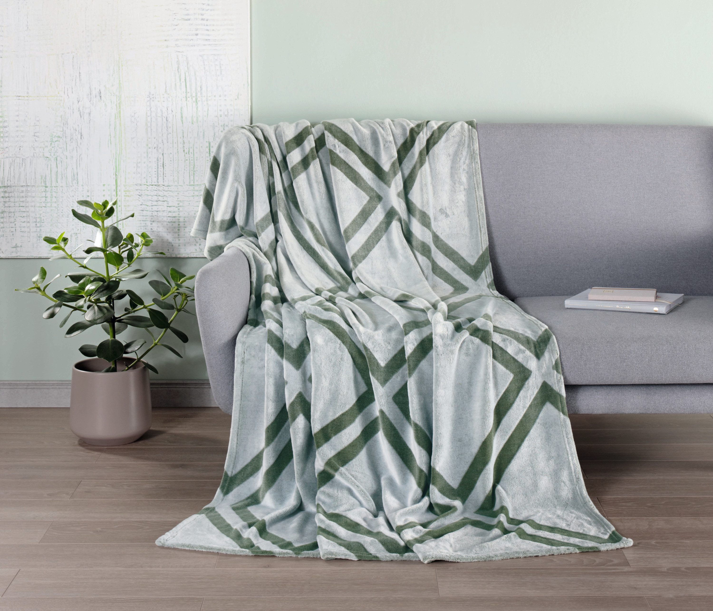 Wohndecke GÖZZE Decke BENNO salbei BL 150x200 cm grün Wohndecke Kuscheldecke, Gözze