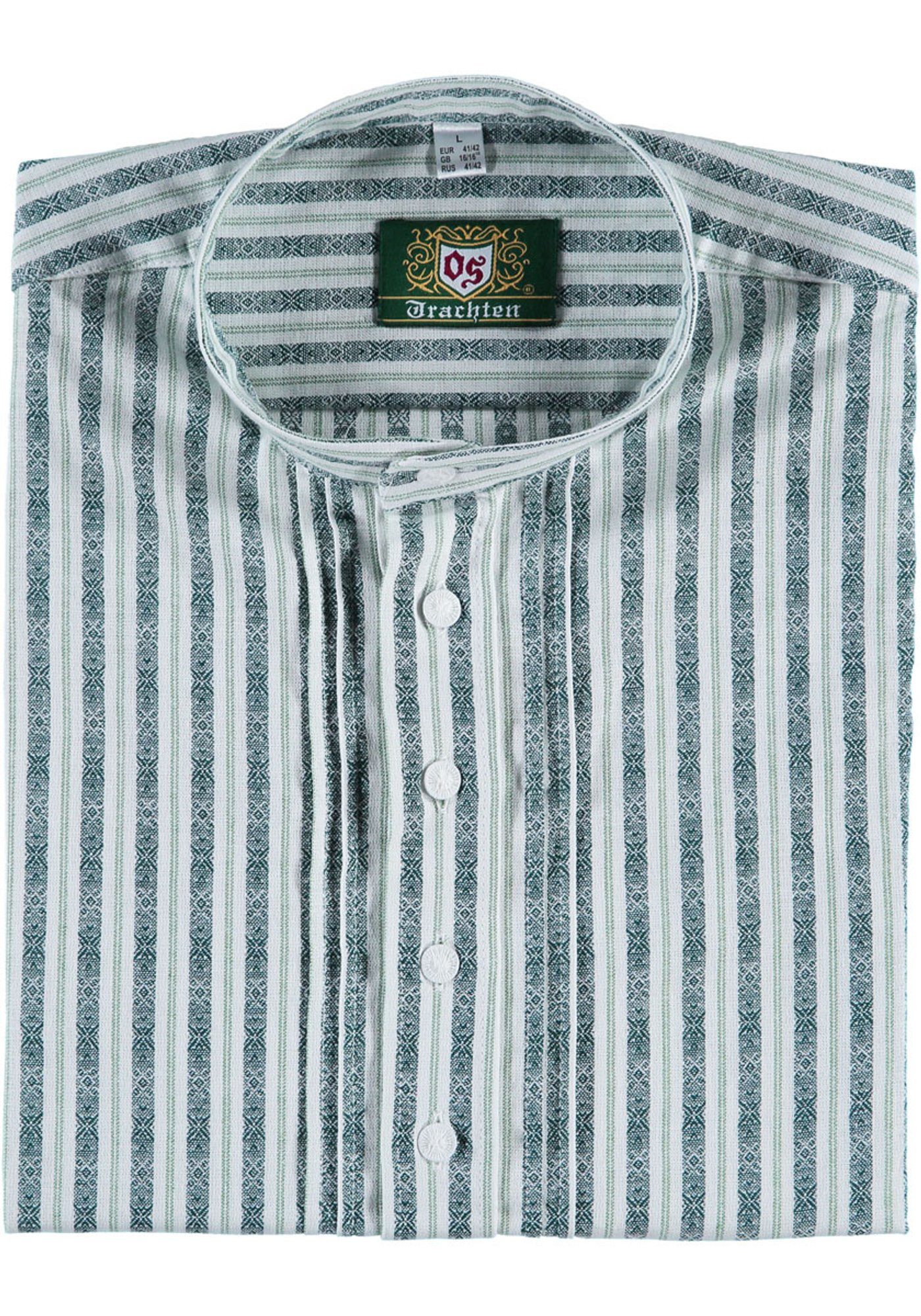 trachtengrün Schlupfform, Herren Langarmhemd mit OS-Trachten Trachtenhemd Awosa Stehbundkragen