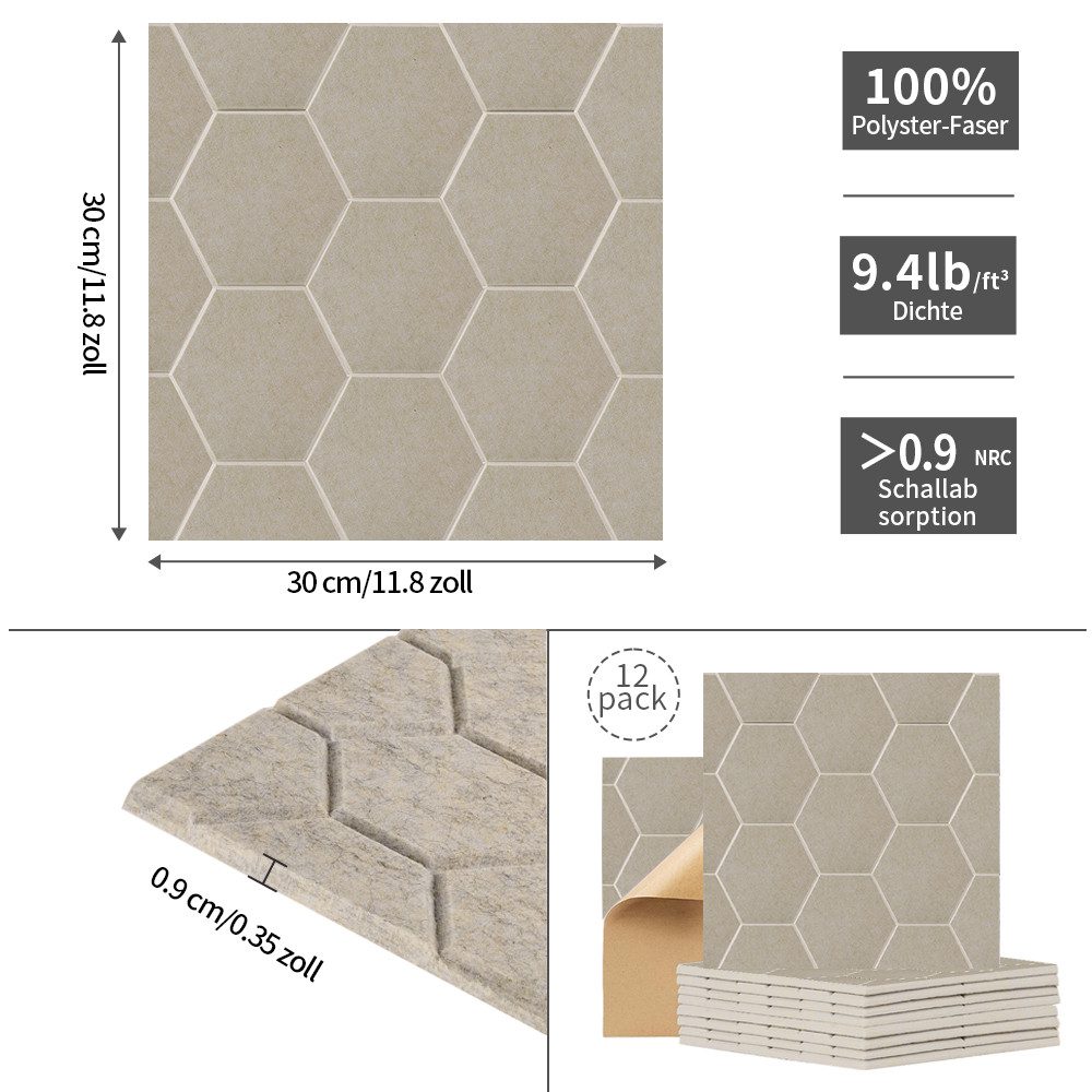 YMQHBS Akustikplatte 12 Stück Akustikpaneele Selbstklebend, 30x30cm, (packung, 12-St., Akustikplatten)