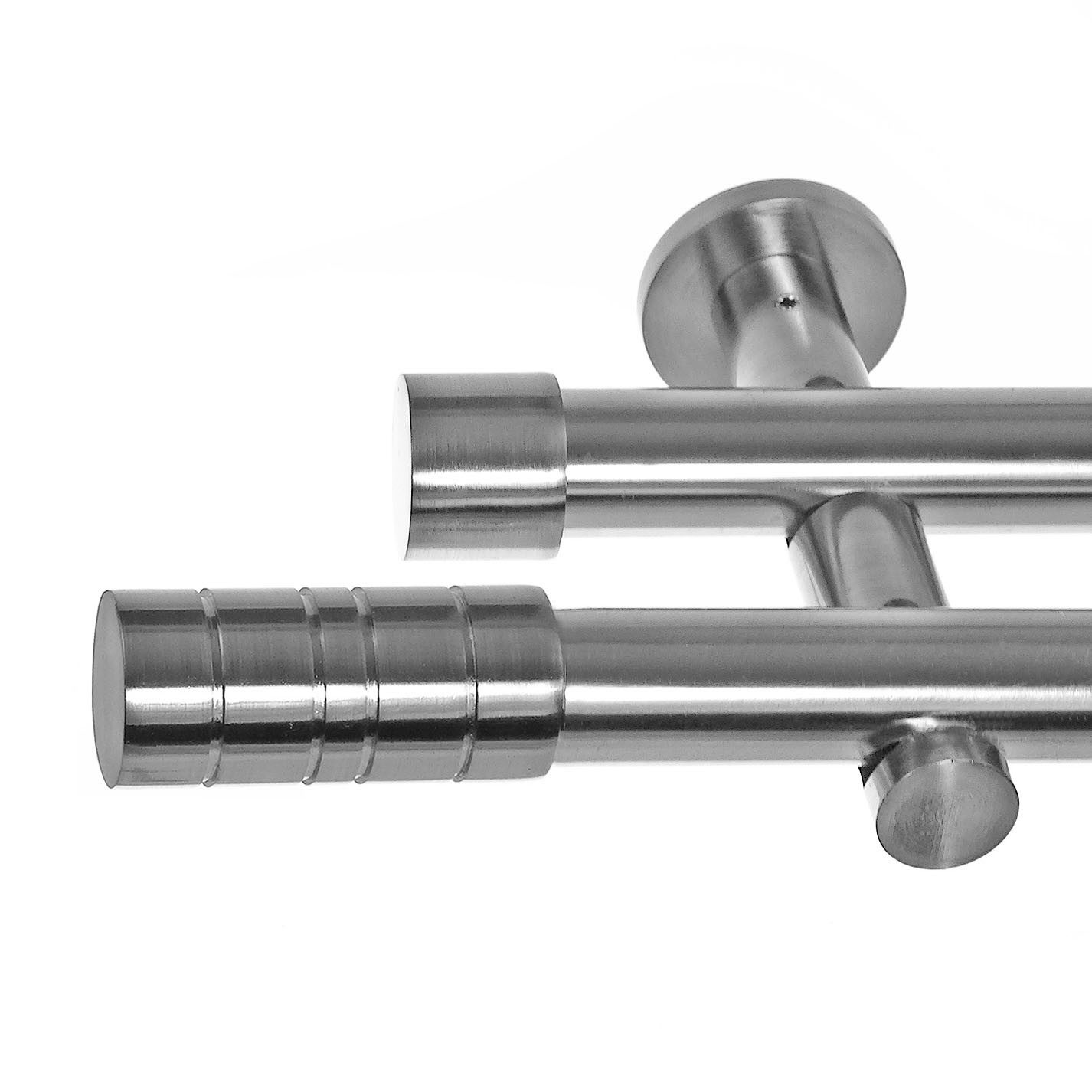 BASIT Gardinenstange Edelstahloptik 20mm mit Wandträgern 120 cm E34, Ø 20 mm, 2-läufig, verschraubt, Metall, H41 120 cm E34 Zylinder