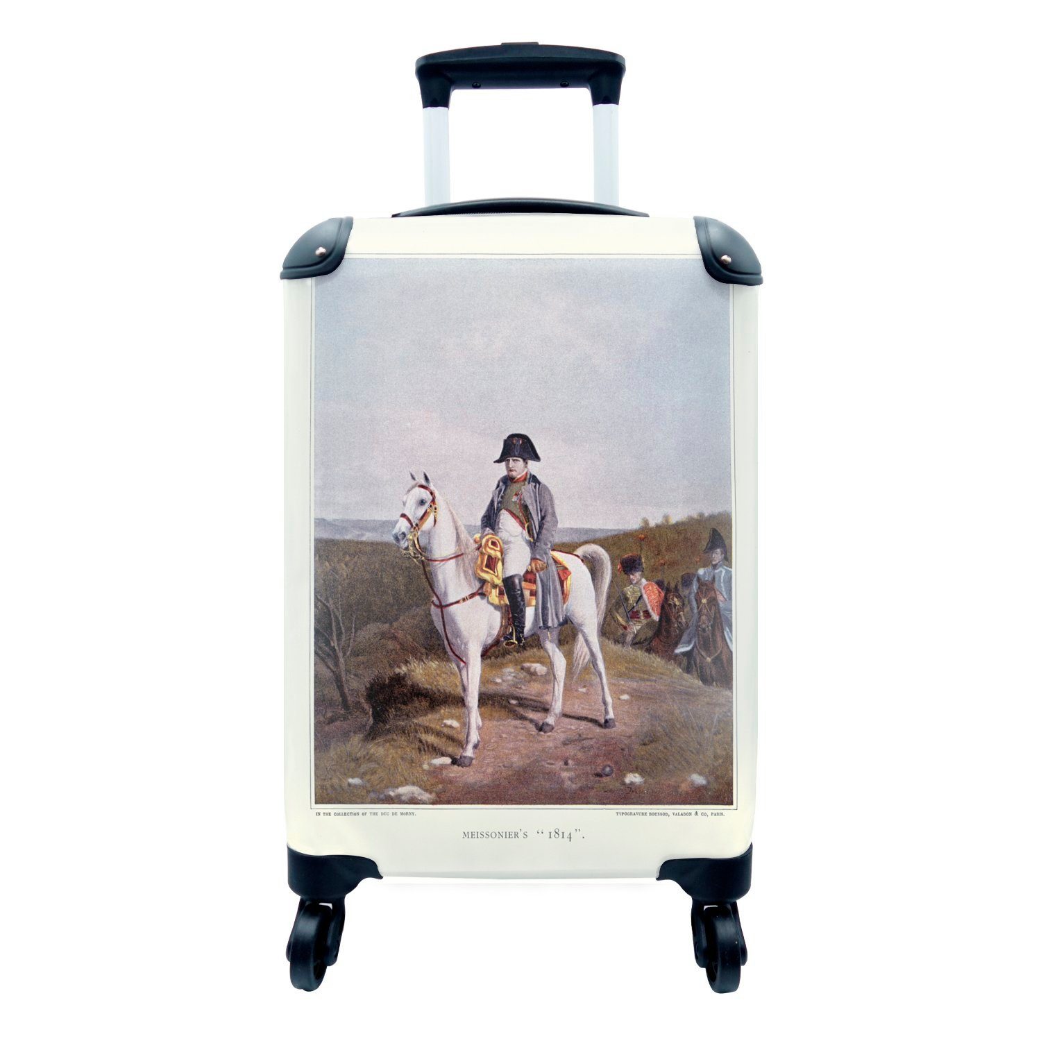 MuchoWow Handgepäckkoffer Illustration von Napoleon Bonaparte auf einem weißen Pferd unter einem, 4 Rollen, Reisetasche mit rollen, Handgepäck für Ferien, Trolley, Reisekoffer