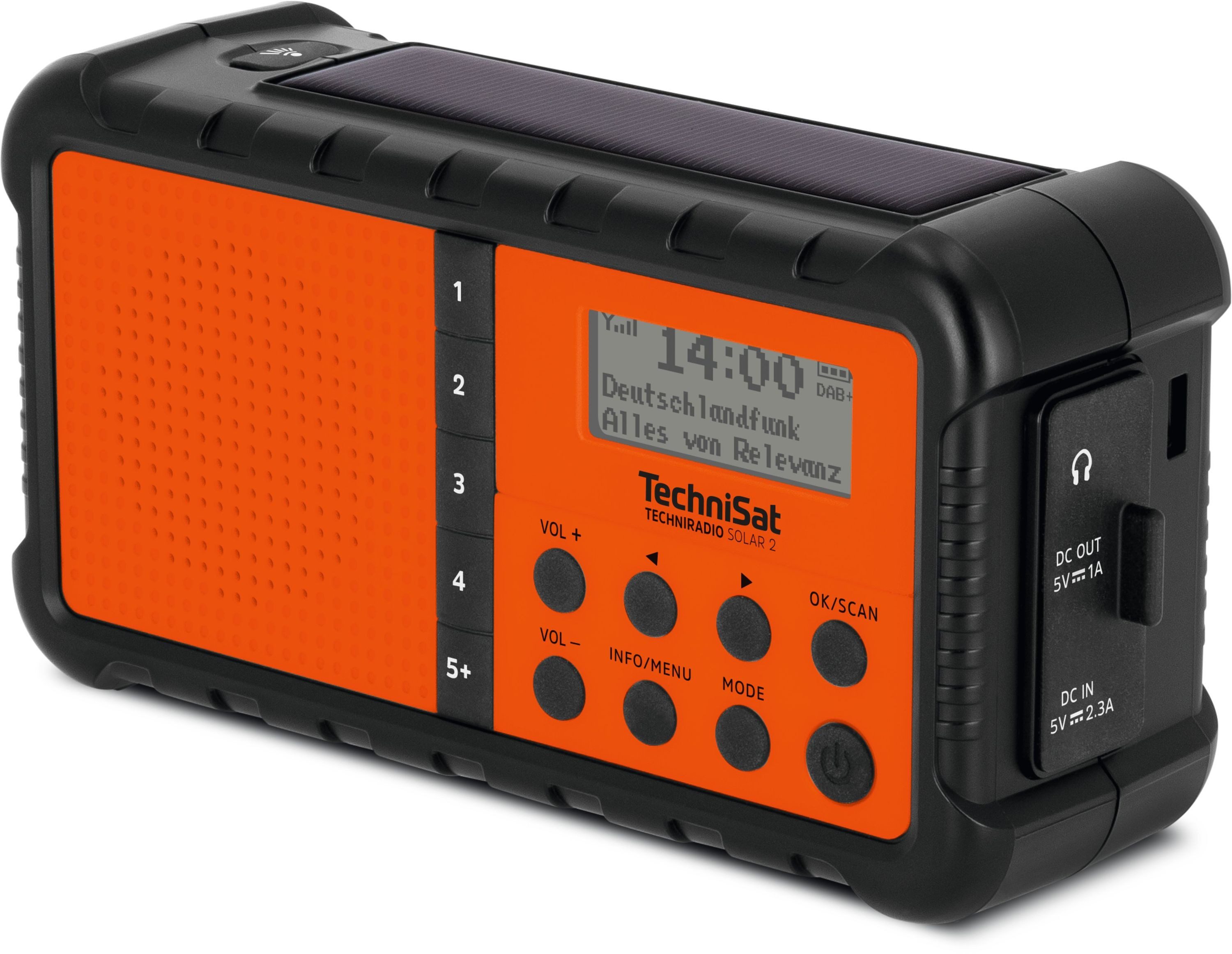 TechniSat TECHNIRADIO SOLAR 2 Digitalradio (DAB) (Digitalradio (DAB), FM-Tuner mit RDS, 1 W, Solarpanel, Handkurbel, Powerbank, LED-Taschenlampe, IPX4)