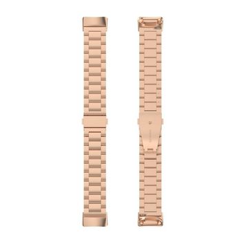 Wigento Smartwatch-Armband Für Fitbit Charge 6 / 5 Style Stahl Ersatz Armband Smart Uhr Pink