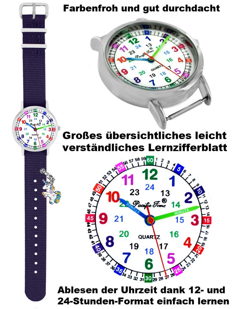 mit Versand Charms, violett Time Match und Gratis Lernuhr Wechselarmband Armbanduhr Quarzuhr - Einhorn Mix Pacific Kinder Design