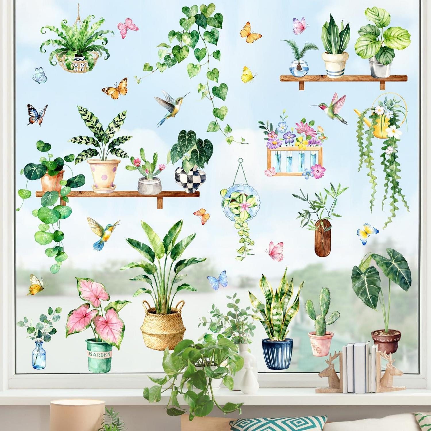 LuxusKollektion Fensterbild Fensteraufkleber Pflanzen & Vögel doppelseitig
