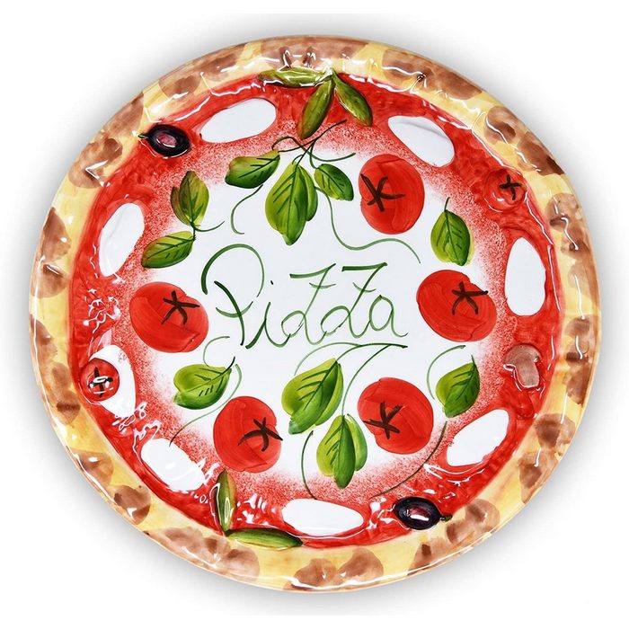Lashuma Pizzateller Tomate Mozzarella (1 St) Runde Keramik Pizzaplatte groß Ø 33 cm