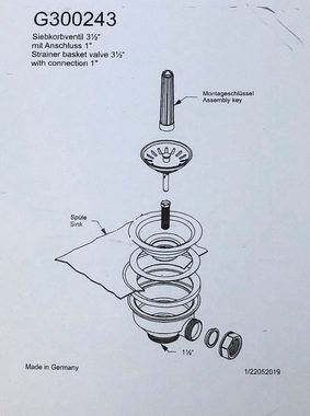 keenberk Siebventil Siebkorbventil 3 1/2" Edelstahl mit Geräteanschluss Siebkörbchen