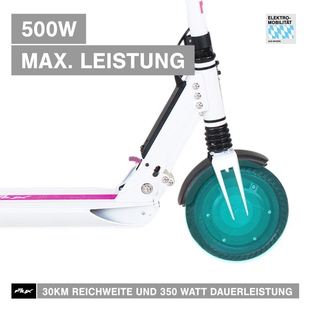 eFlux E-Scooter Lite One Elektro bis (1 Scooter kein tlg), Tempomat km/h, W, klappbar, Lithium-Ionen ABE, 30 Roller - km Weiß/Pink Akku 500,00 30,00 - Reichweite 