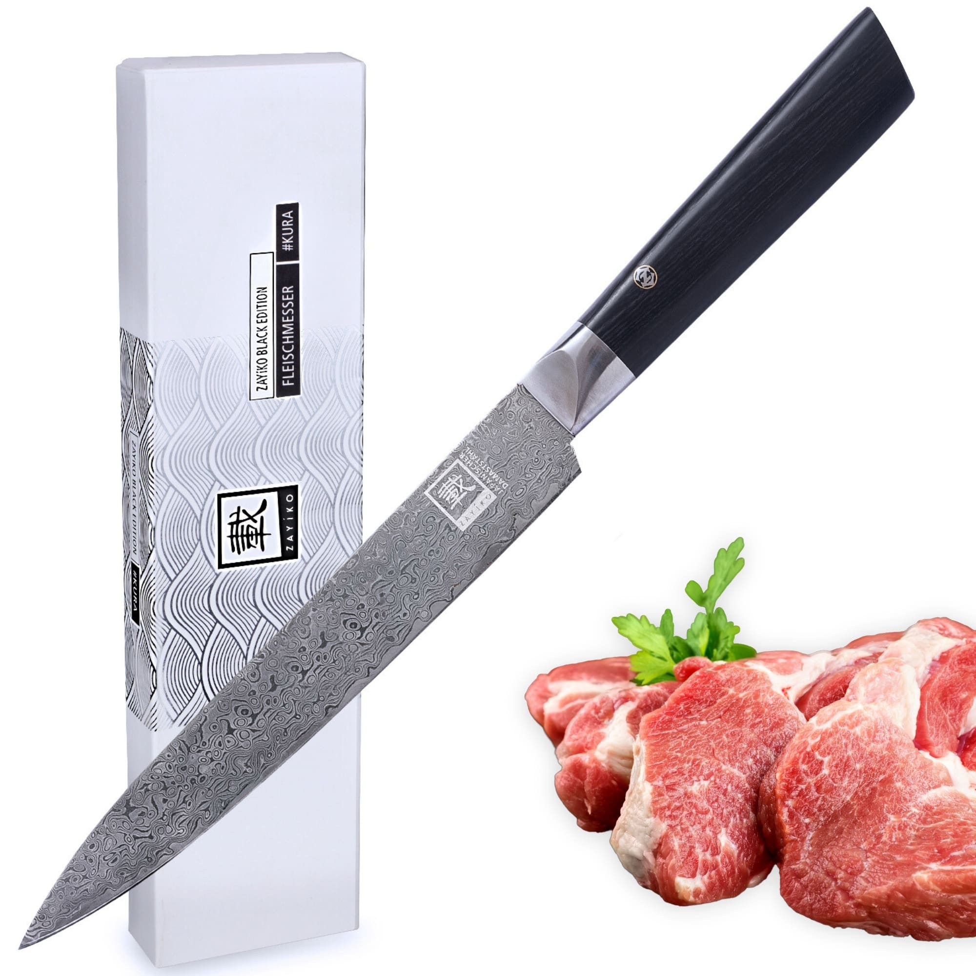 OTTO Fleischmesser Black Edition Tranchiermesser I 20cm Klinge I dunkler Damast I Pakkaho, dunkler Damaststahl