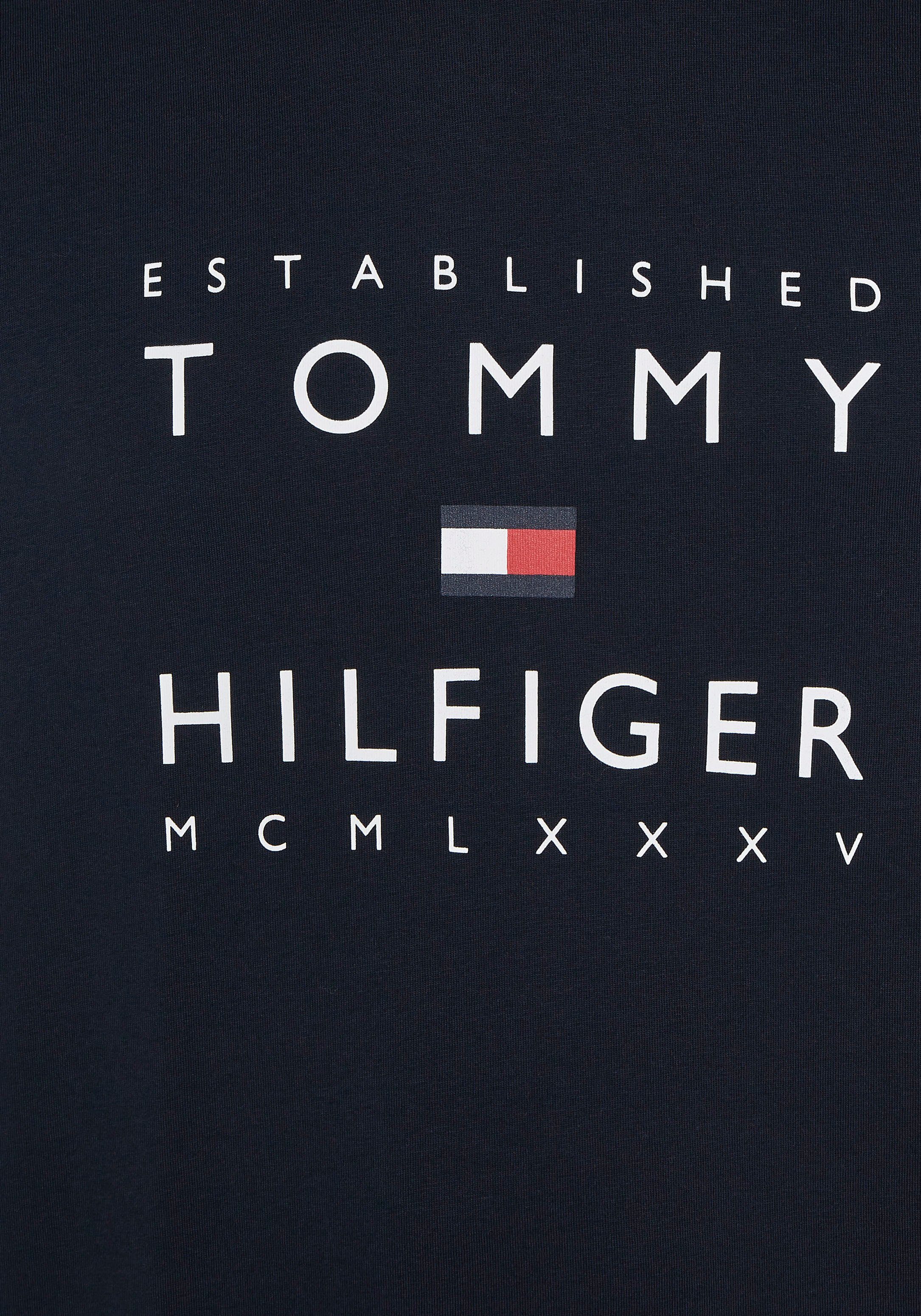 Tommy Hilfiger T-Shirt ESTABLISHED STACKED am Ausschnitt dunkelblau Labelfarben in mit TEE Rippsband