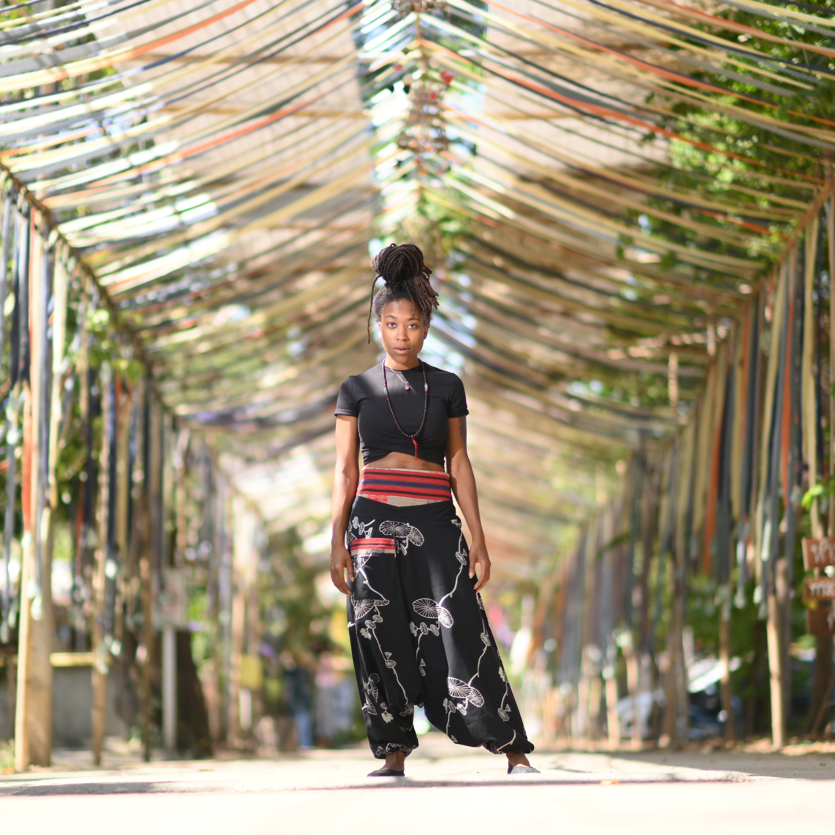 virblatt Haremshose Aladinhose Damen & Haremshose Herren, Baumwolle, Goa Hose Sommerhose handgewebte asiatische Hilltribe-Details, Tasche mit Reißverschluss, einzigartige Prints schwarz3