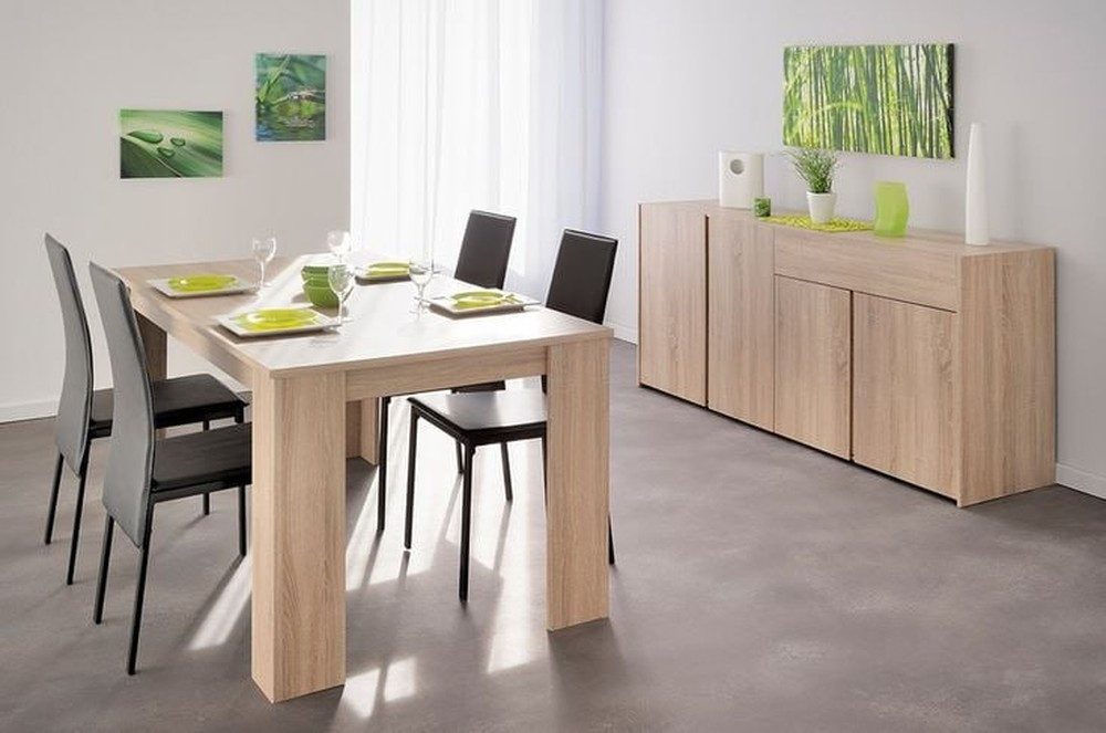 JVmoebel Esszimmer-Set Beige Essgruppe mit Holztisch und 4 grauen Stühlen, Made in Europa