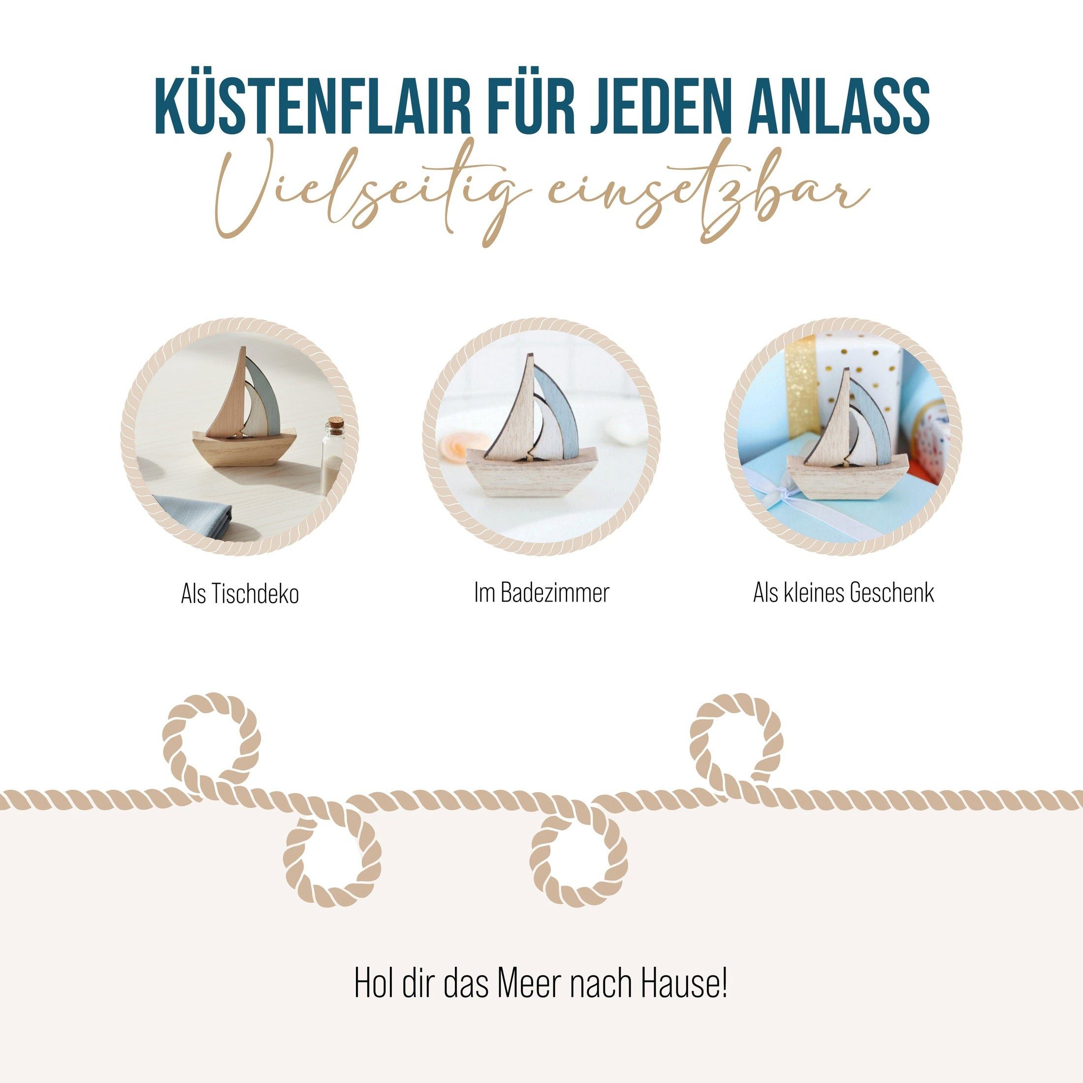 Logbuch-Verlag Dekofigur Kleine Segelboote aus Holz 8 cm blau natur 6 Stück