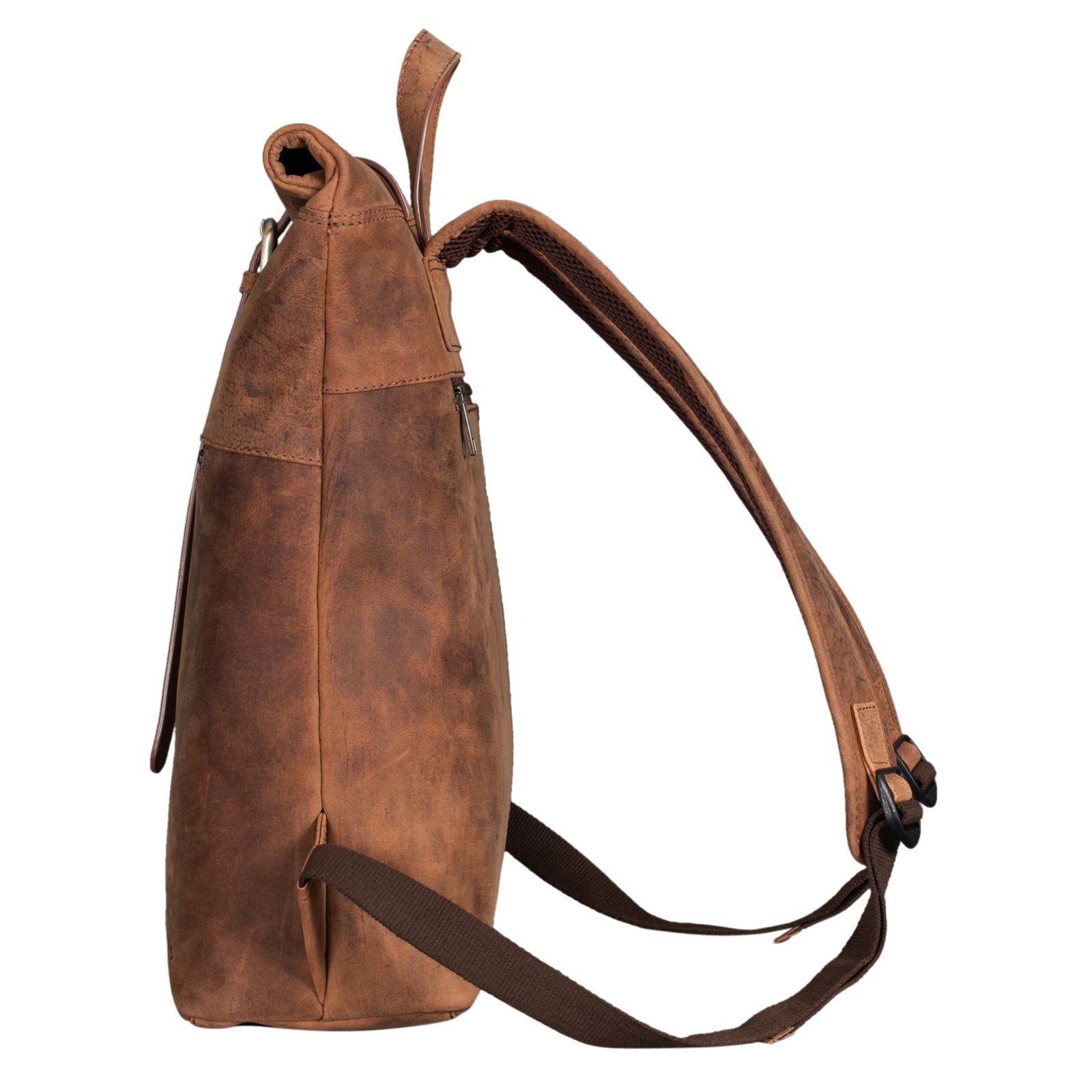 STILORD Notebook-Rucksack "Lance" Fahrradrucksack Leder Roll-Top Rucksack