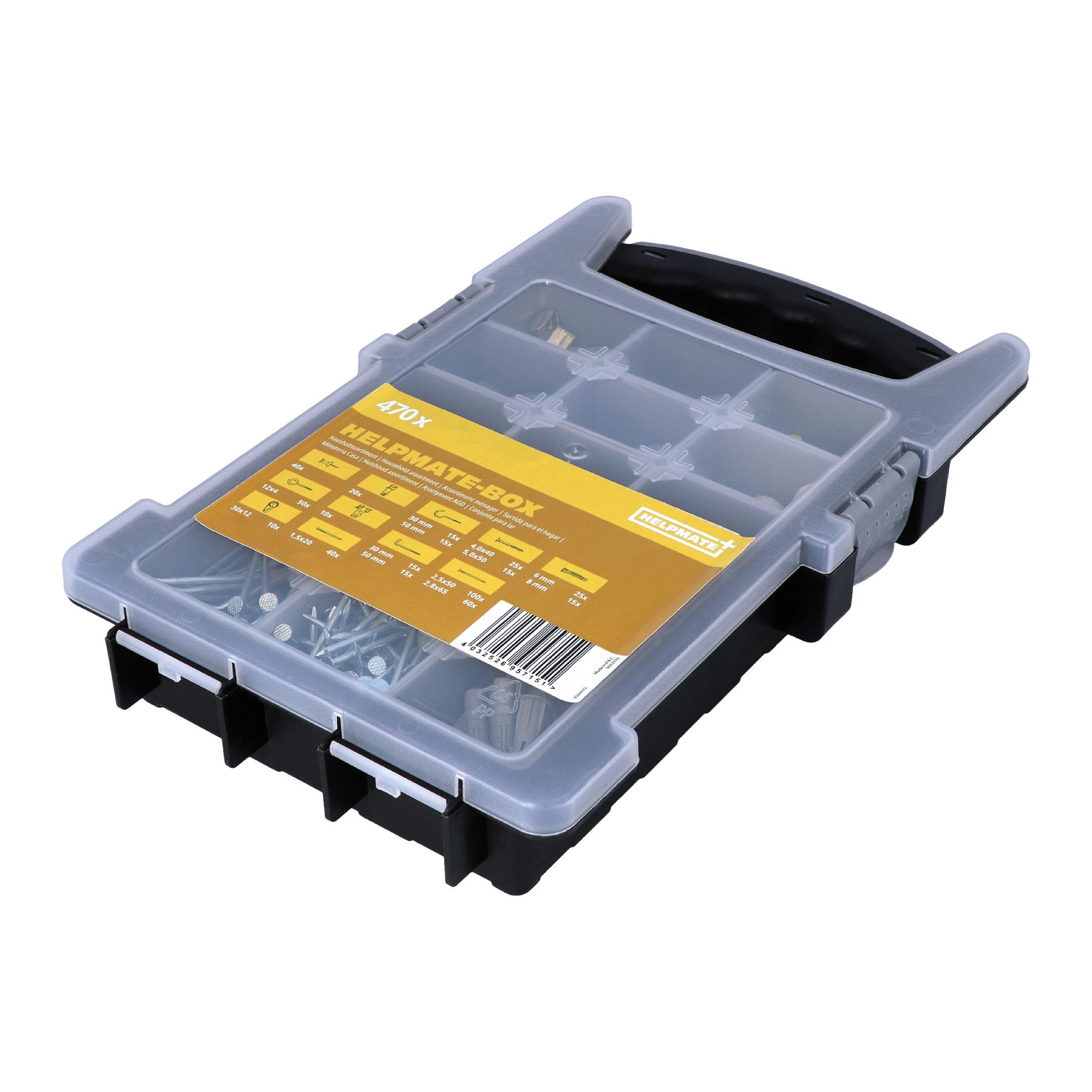 Schrauben-Set HELPMATE Sortimentskasten 470x - Hakenschrauben Set mit Universalschr