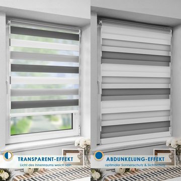 Doppelrollo rollos für Fenster ohne Bohren 130cm, OUBO, Lichtschutz, freihängend, mit Klemmträger, Klemmfix, livhtdurchlässig und verdunkelnd