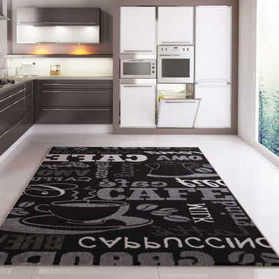 Teppich Küchenteppich Teppichläufer Kaffee Muster Schwarz für die Küche, Vimoda, Rechteckig