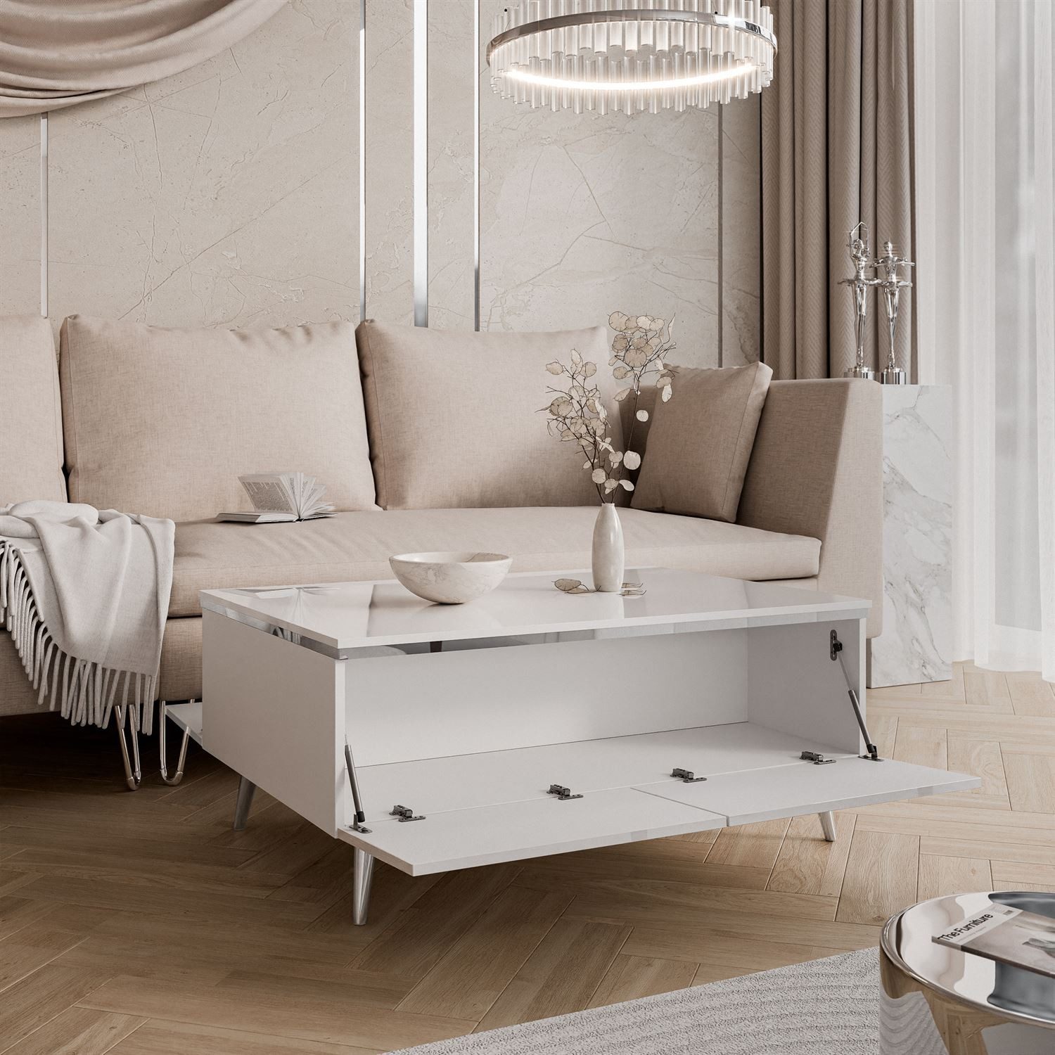 Lookway Couchtisch AURORA SILVER mit Stauraum (1x Tisch), Breite: 90 cm