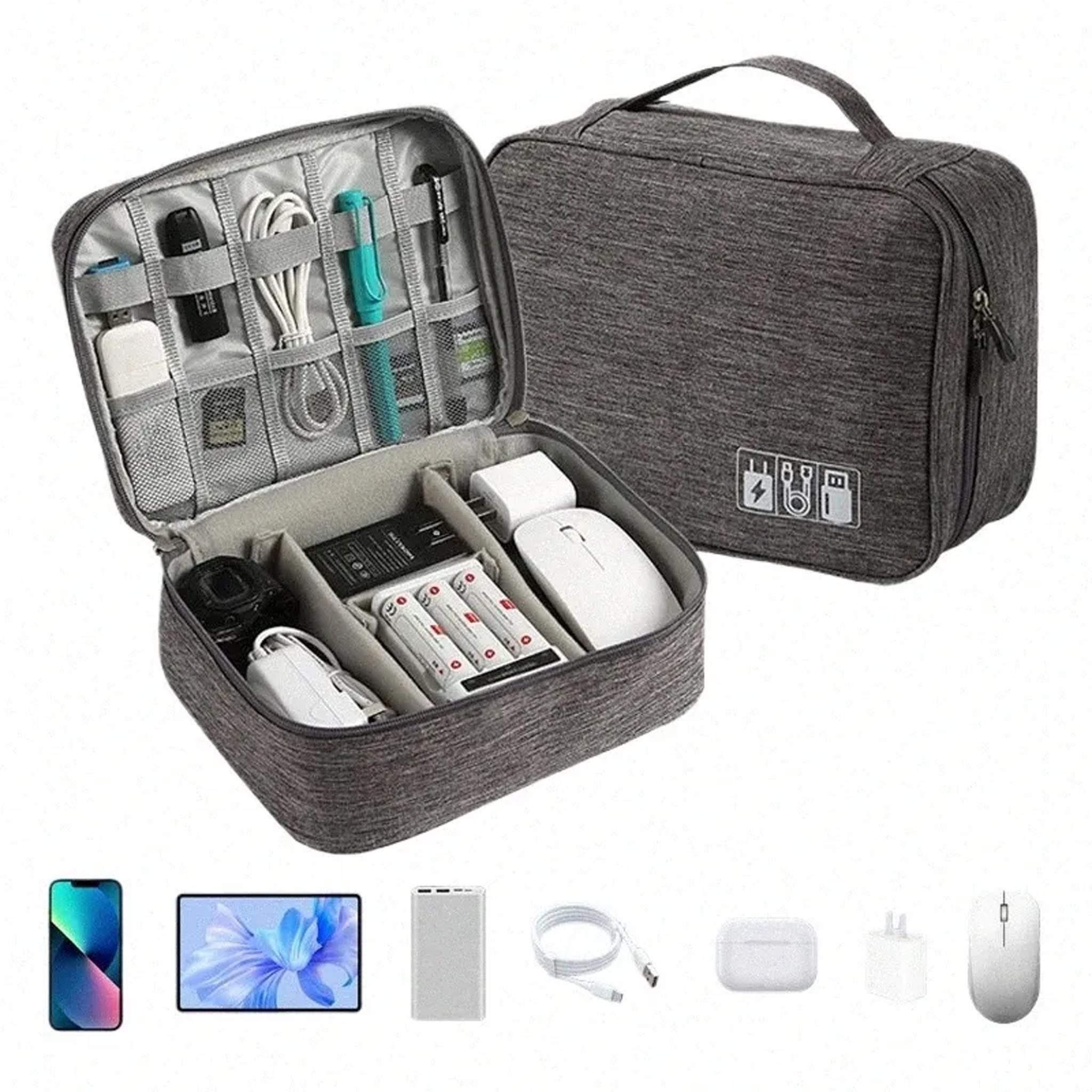 Realb2b Kofferorganizer Reise-Organizer für Kabel und Ladegeräte, wasserdicht, kompakt, grau (Reise-Organizer für Elektronikzubehör, Organizer-Set für Kabel und – Bild 4 von 5