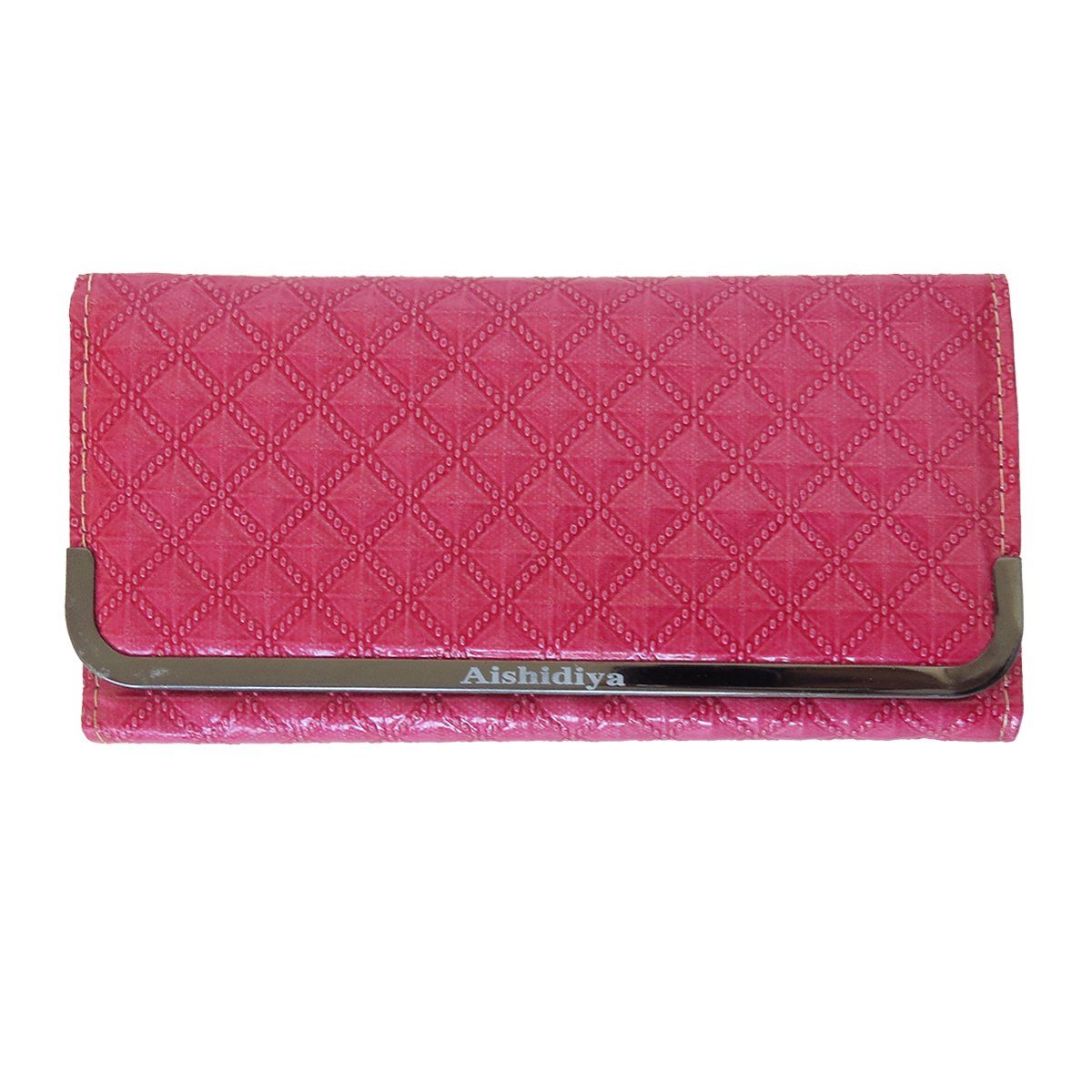 Umhängetasche Damen Portemonnaie Sonia pink Lack 3D glänzend Clutch Unifarben Rauten, Originelli Optik Geldbörse