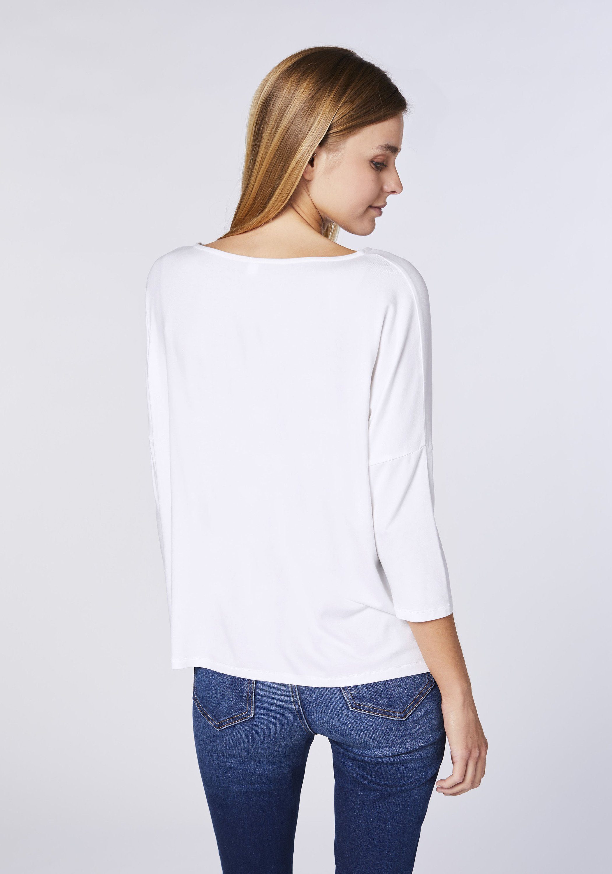 Detto 10 einer kastigen Silhouette Langarmshirt Fatto White mit