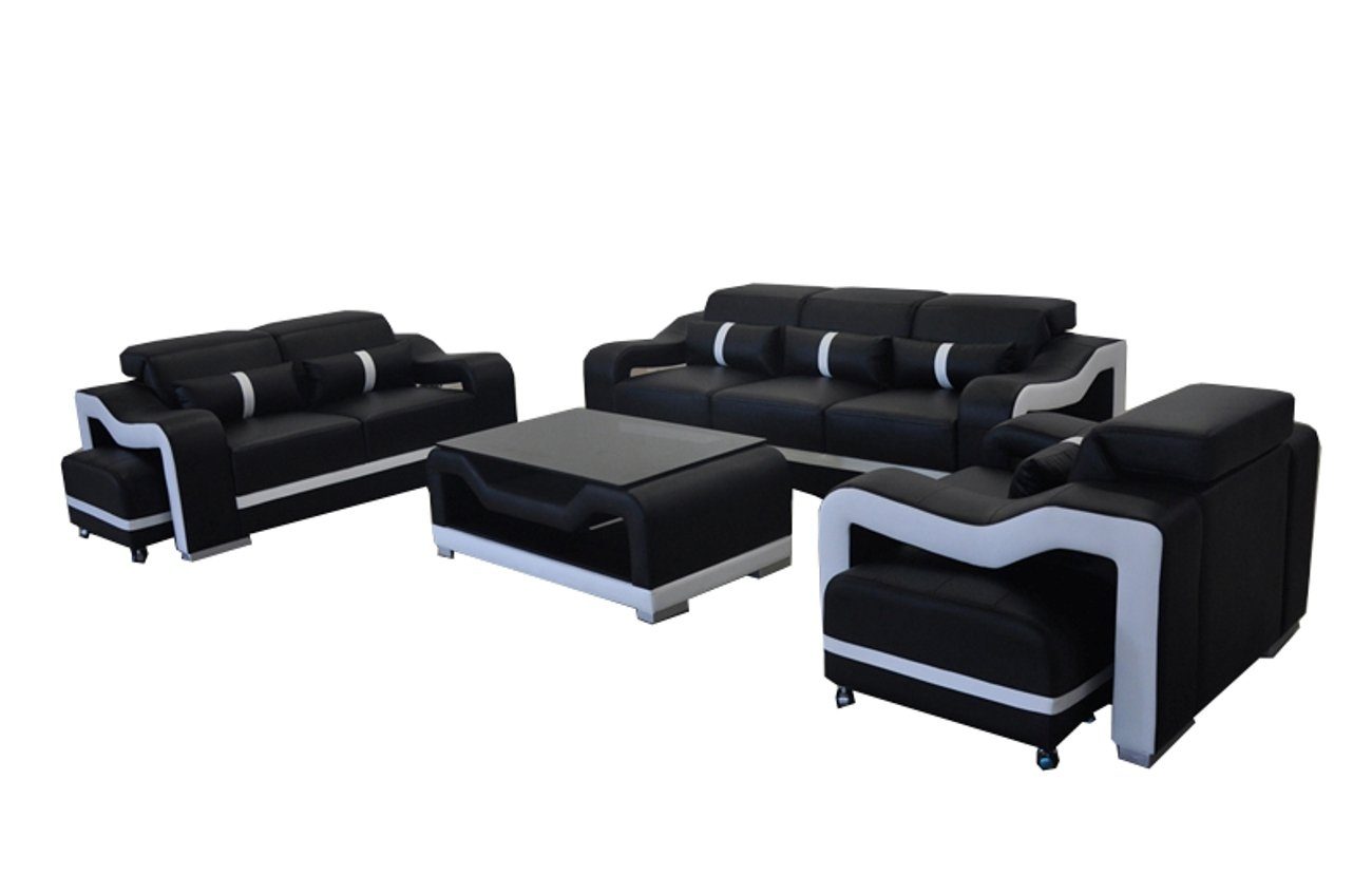 JVmoebel 3+2+1 +USB,Polster Garnitur Set Wohnzimmer-Set (3-St) Komplett Leder Garnituren, Sitz Sofa