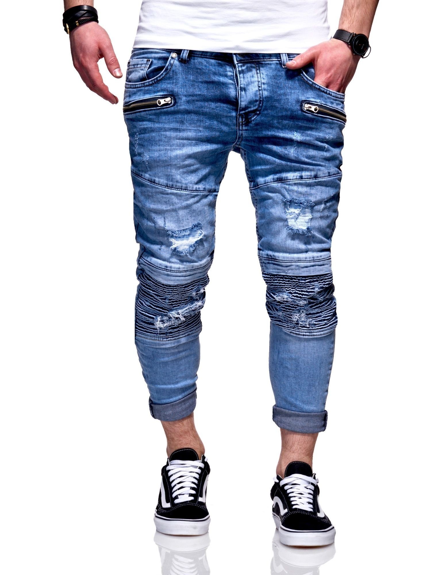 behype PHARREL Slim-fit-Jeans mit Reißverschluss-Elementen coolen