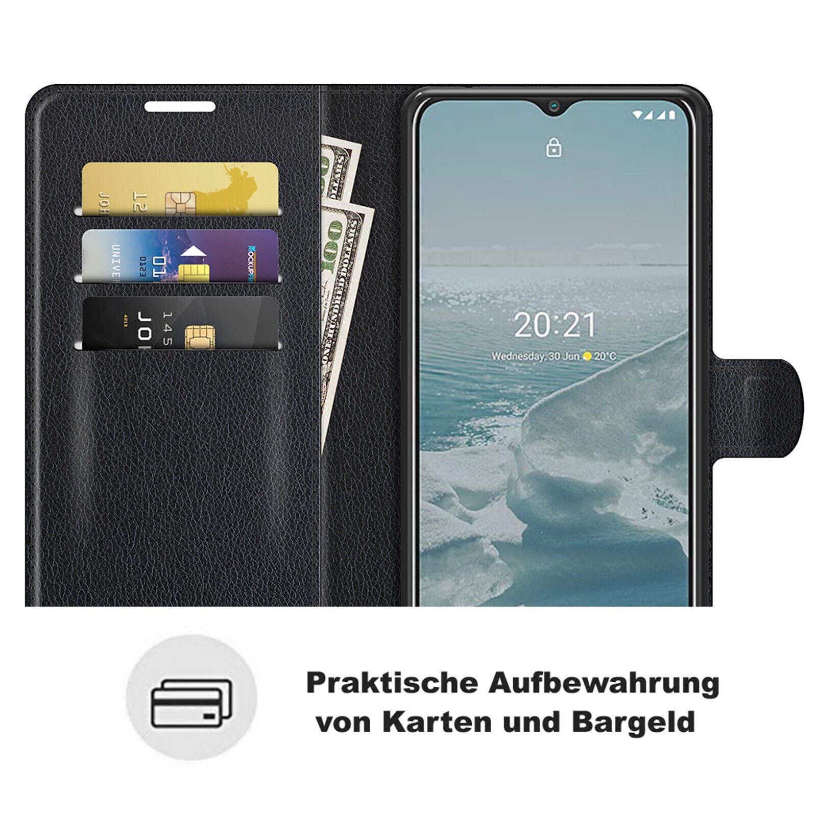 betterfon Handyhülle Handytasche für Nokia G10 G20 Klapphülle Flip Case Schwarz, 3 Kartenfächer, Magnetverschluss & Standfunktion im Lederlook – Bild 5 von 5