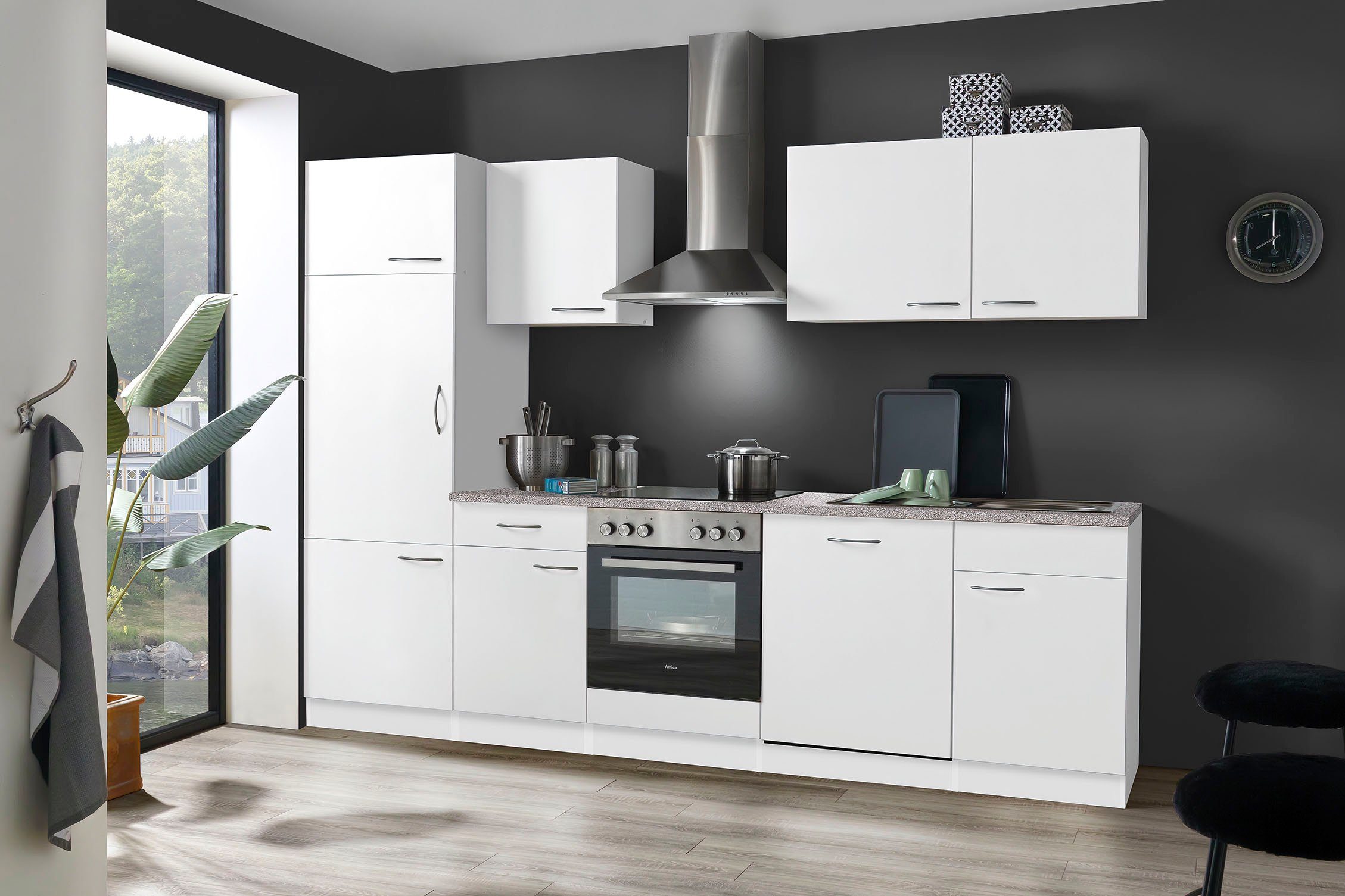 wiho Küchen Küchenzeile Weiß Weiß/Weiß cm 280 | Geschirrspüler, E-Geräten, Breite inkl. mit Kiel