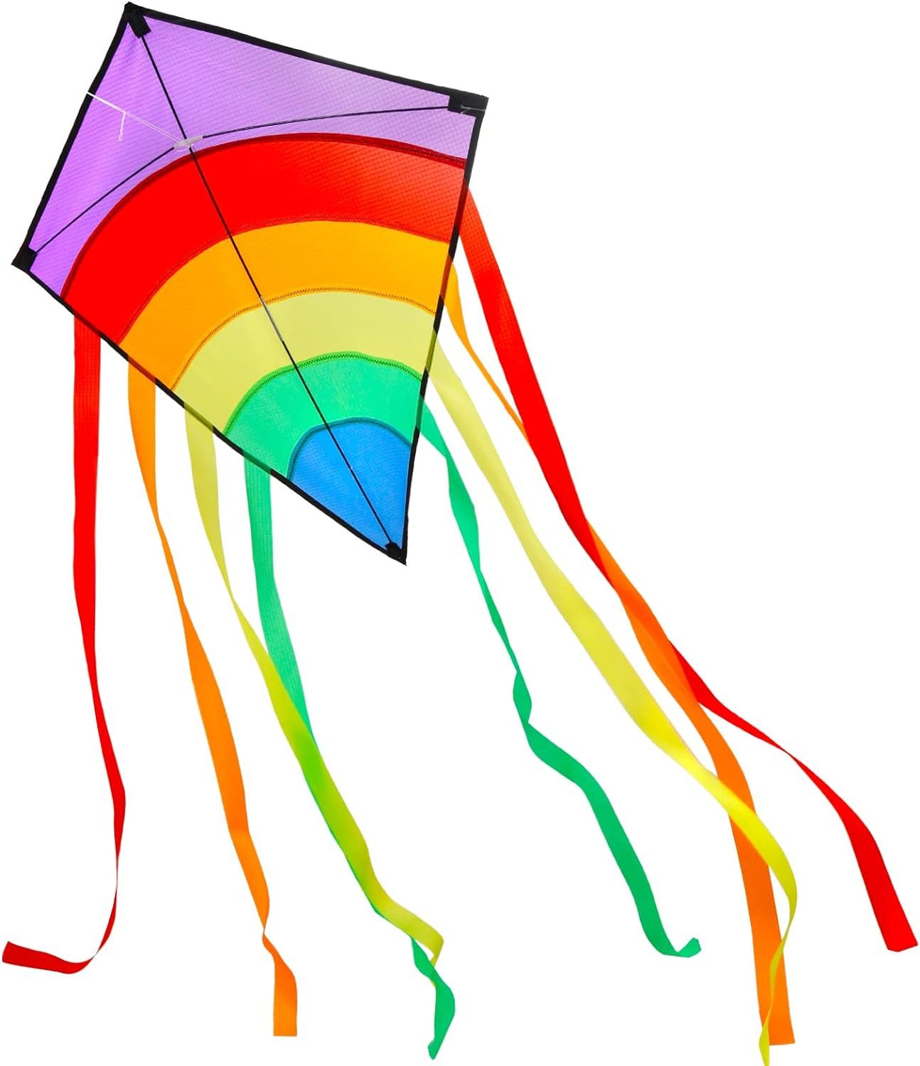 XDeer Kite Flug-Drache Rainbow Lila 64x158cm mit acht Streifenschwänzen, inkl. Drachenschnur Hohe Festigkeit und Haltbarkeit Geschenk