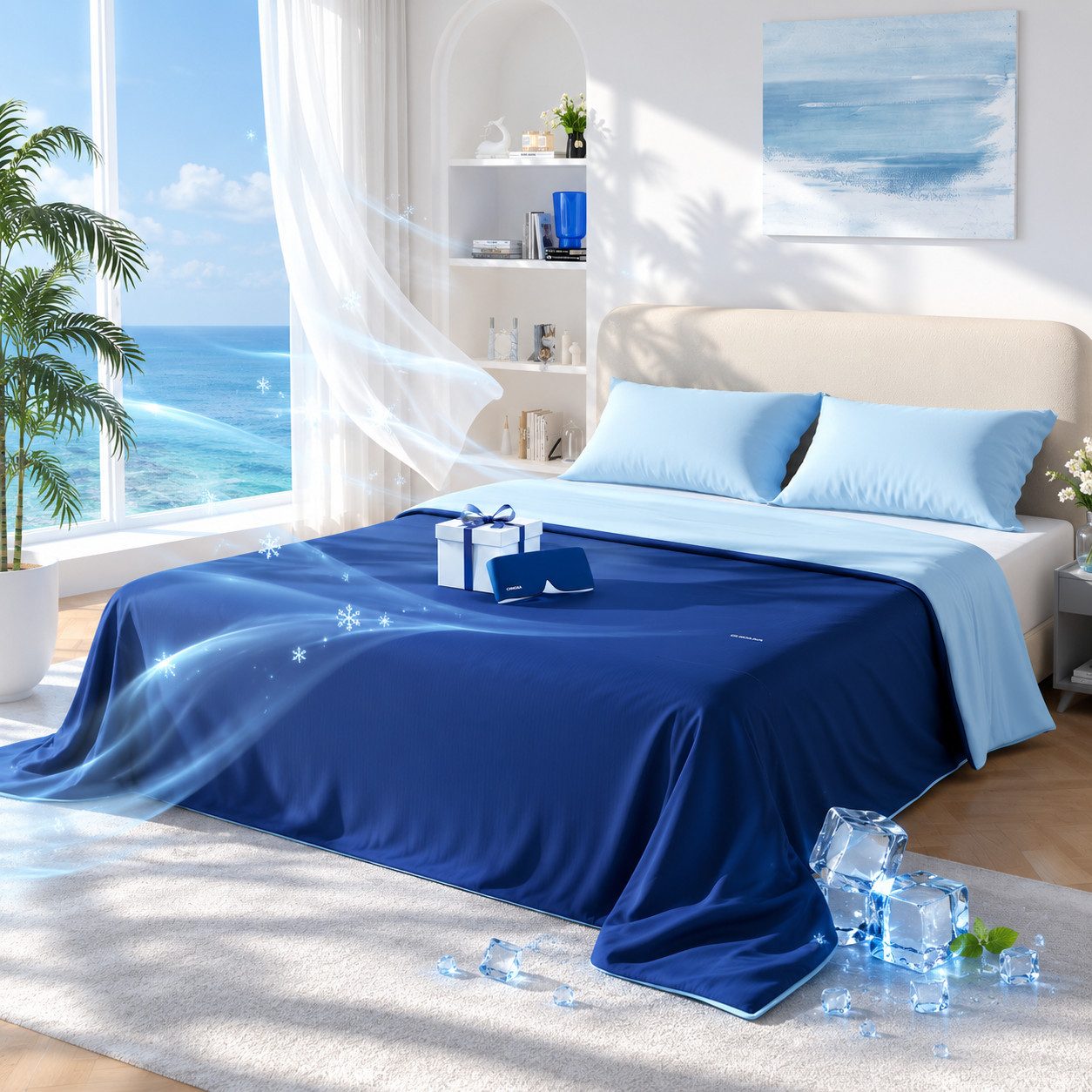 CHICASA Microfaserbettdecke Kühlende Duo-Wende-Sommerdecke inkl. Gratis-Schlafmaske, waschbar, Füllung: Mikro-Luftkanäle + Y-förmige Naia-Fasern für optimale Luftzirkulation, Größen: 135×200 / 140×200 / 155×220 / 200×200 / 200×220 cm