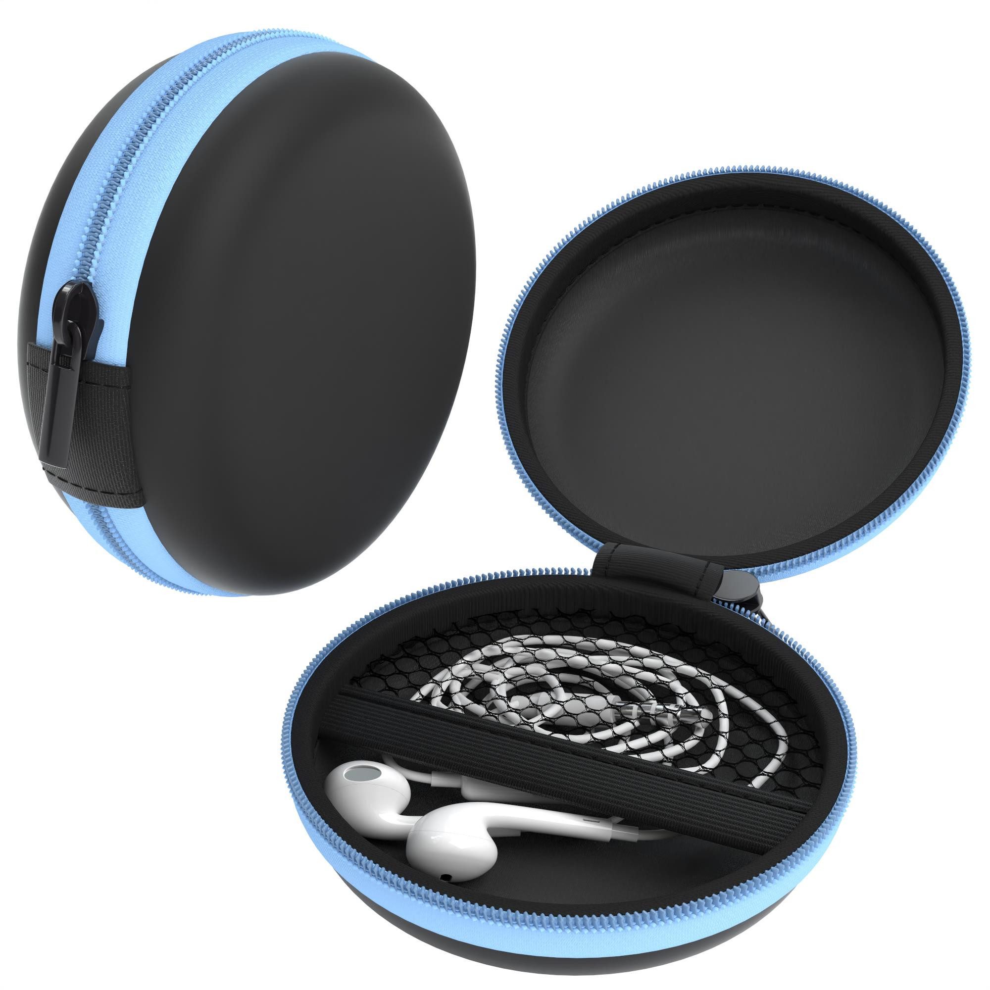 EAZY CASE Kopfhörer-Schutzhülle Universal Tasche für In-Ear Kopfhörer mit Netzfach, Kopfhörerschutz klein mit Reißverschluss Netzfach stoßfest Hellblau