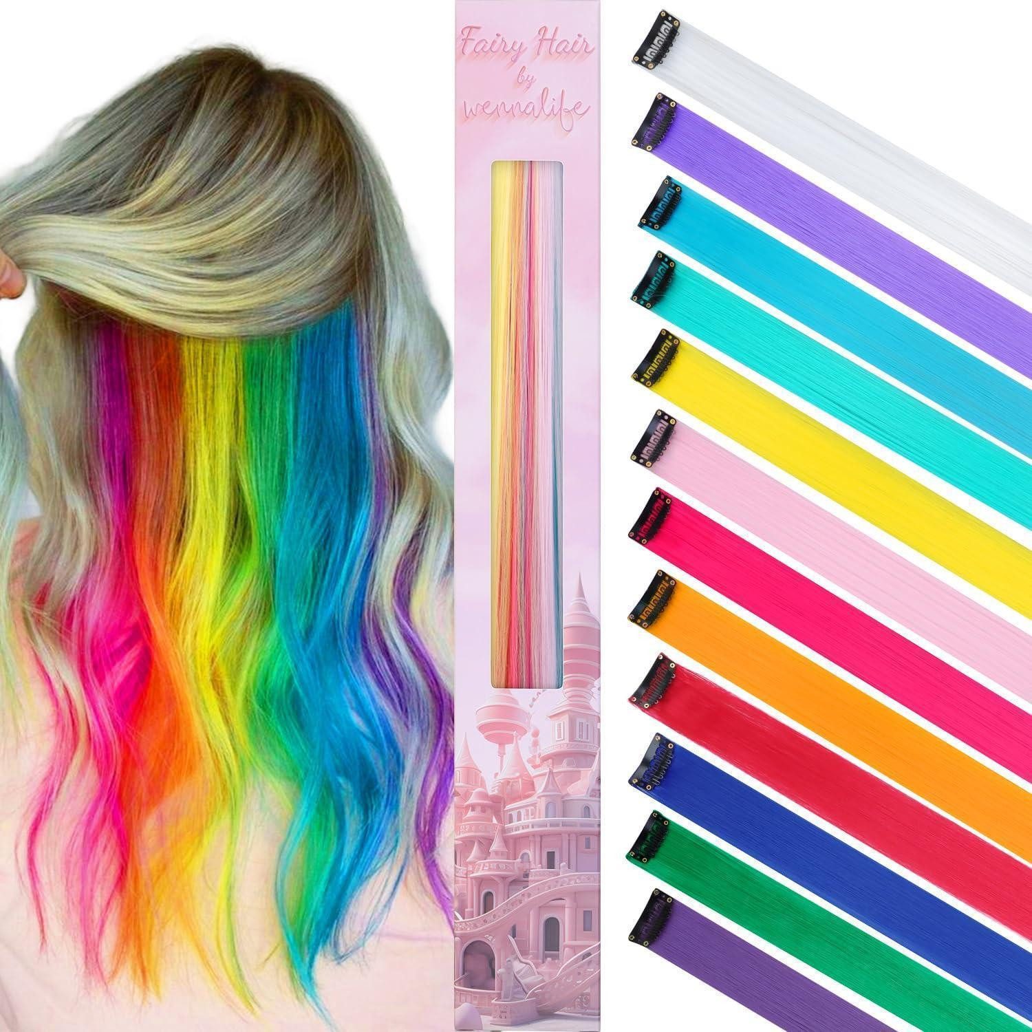 LuxusKollektion Kunsthaar-Extension Haarsträhnen Clip in Haarverlängerungen 55cm - 12 Clips 12-#Rainbow