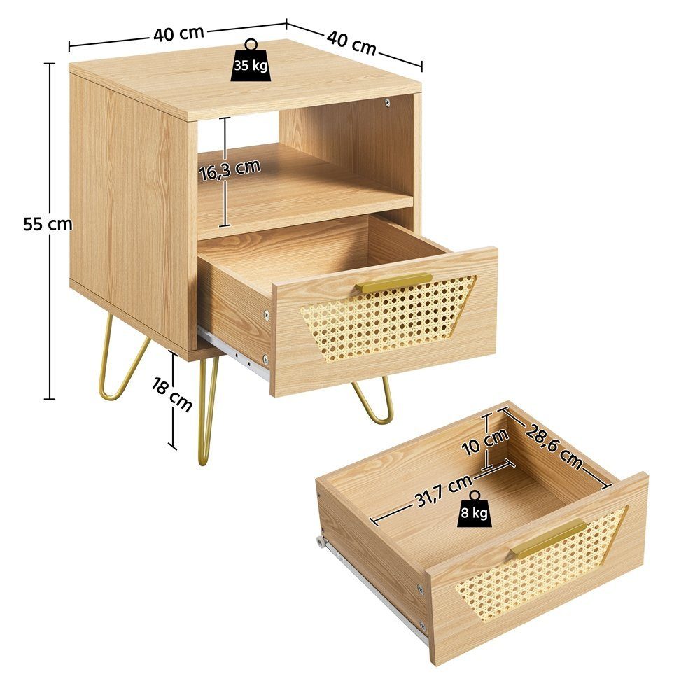Yaheetech Nachttisch 40x40x55 cm (1-St), Rattan Beistelltisch mit 1 Schubla günstig online kaufen
