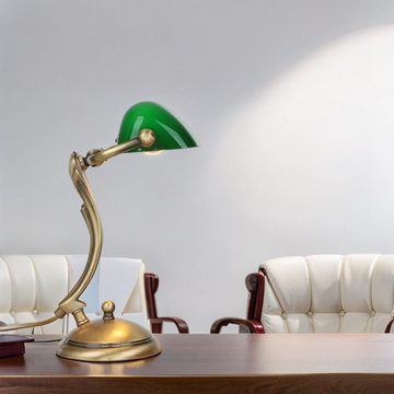 Licht-Erlebnisse Schreibtischlampe LAMPADE MINISTERO, ohne Leuchtmittel, Bankerlampe Messing Bronze Premium Glas Grün Lampe