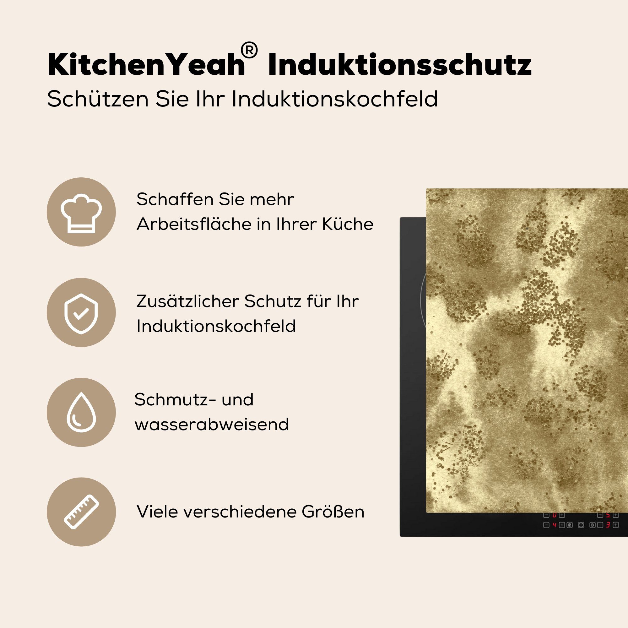 Gold Vinyl, tlg), cm, küche Textur, Arbeitsplatte Ceranfeldabdeckung, - MuchoWow Herdblende-/Abdeckplatte für 78x78 Glitzer - (1