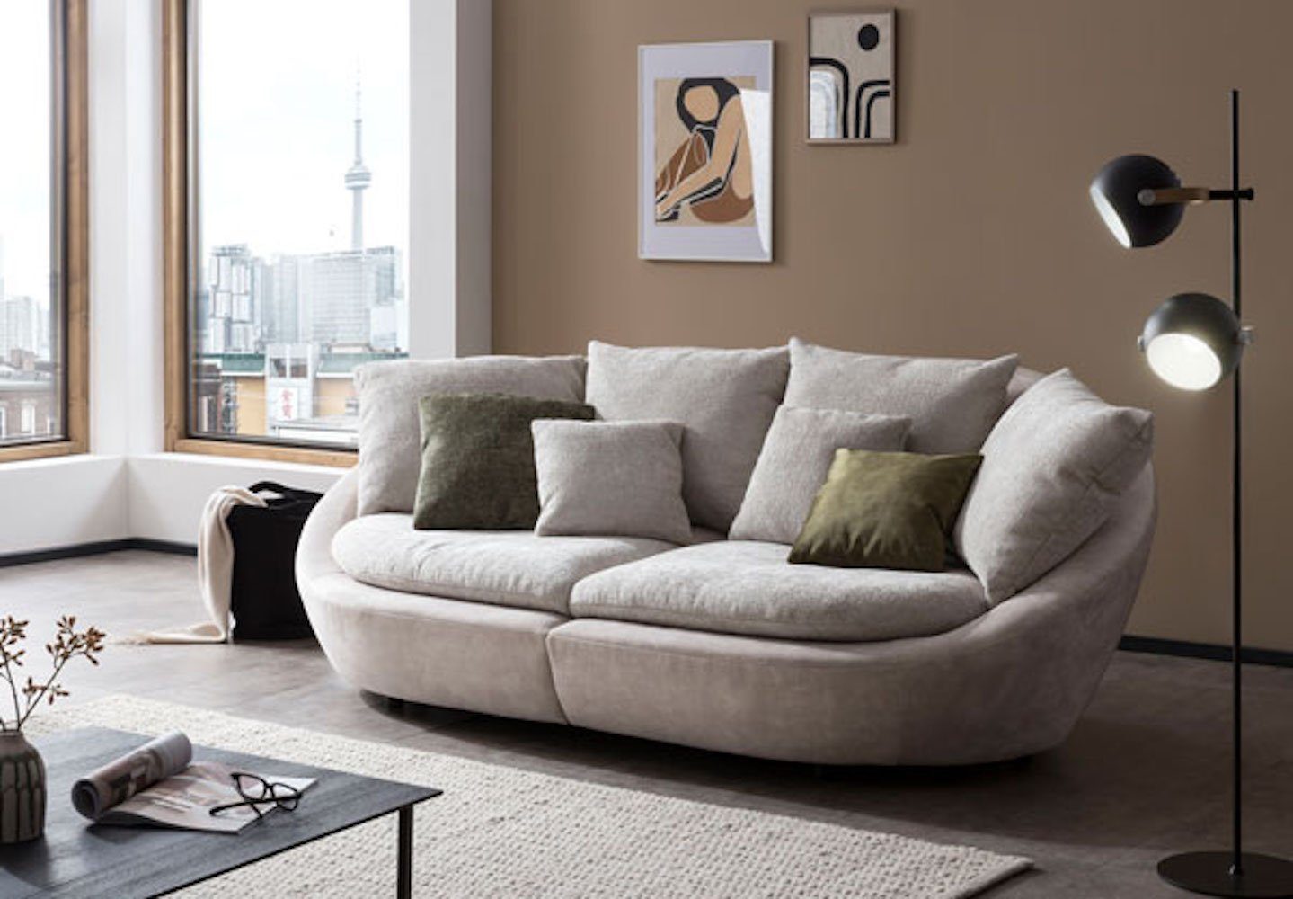 Feldmann-Wohnen Big-Sofa Moroni, Kissen mit cremeweiß grauweiß / 280x129x87cm
