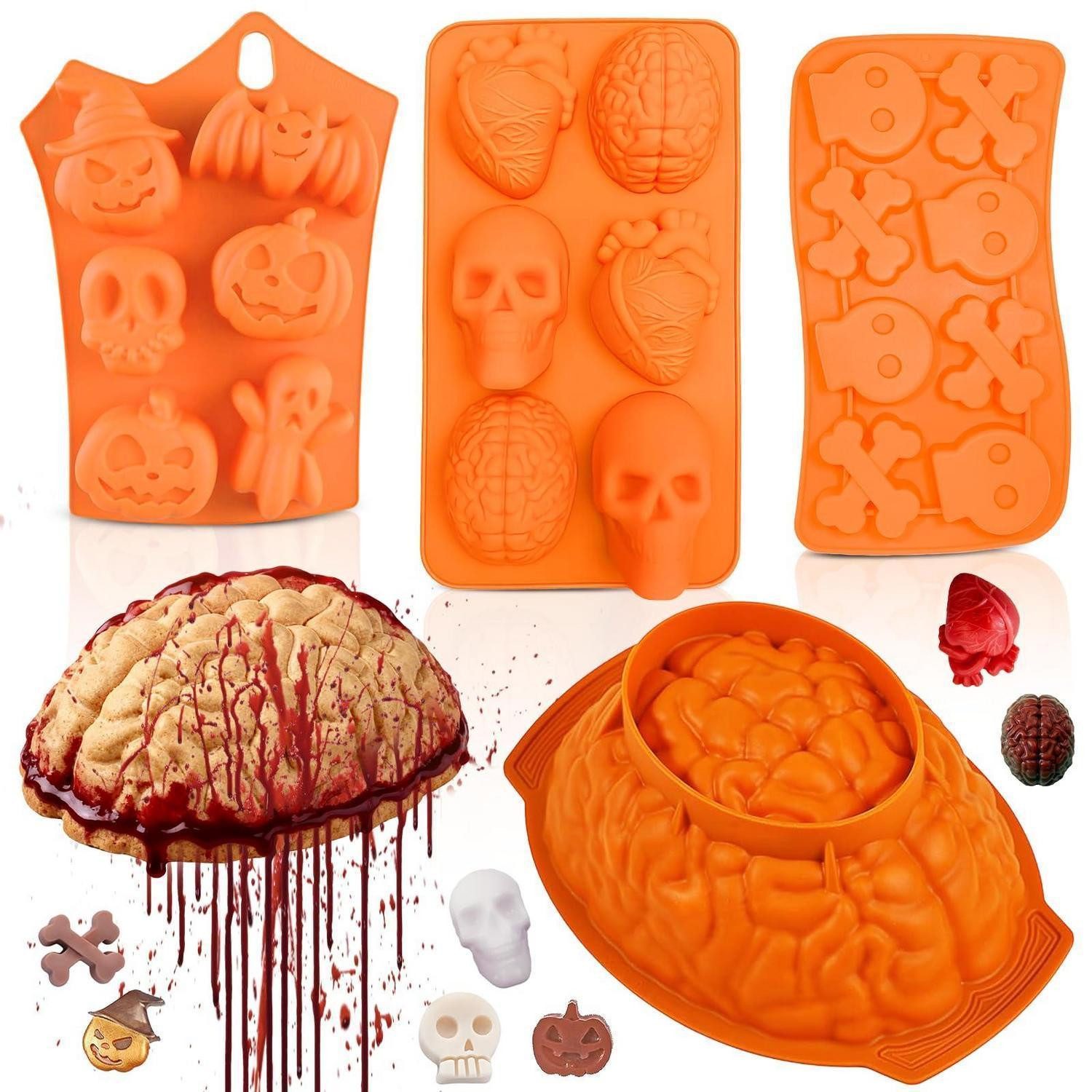 LuxusKollektion Silikonform Halloween Silikon-Kuchenform, 4er-Set, Gehirn & Co