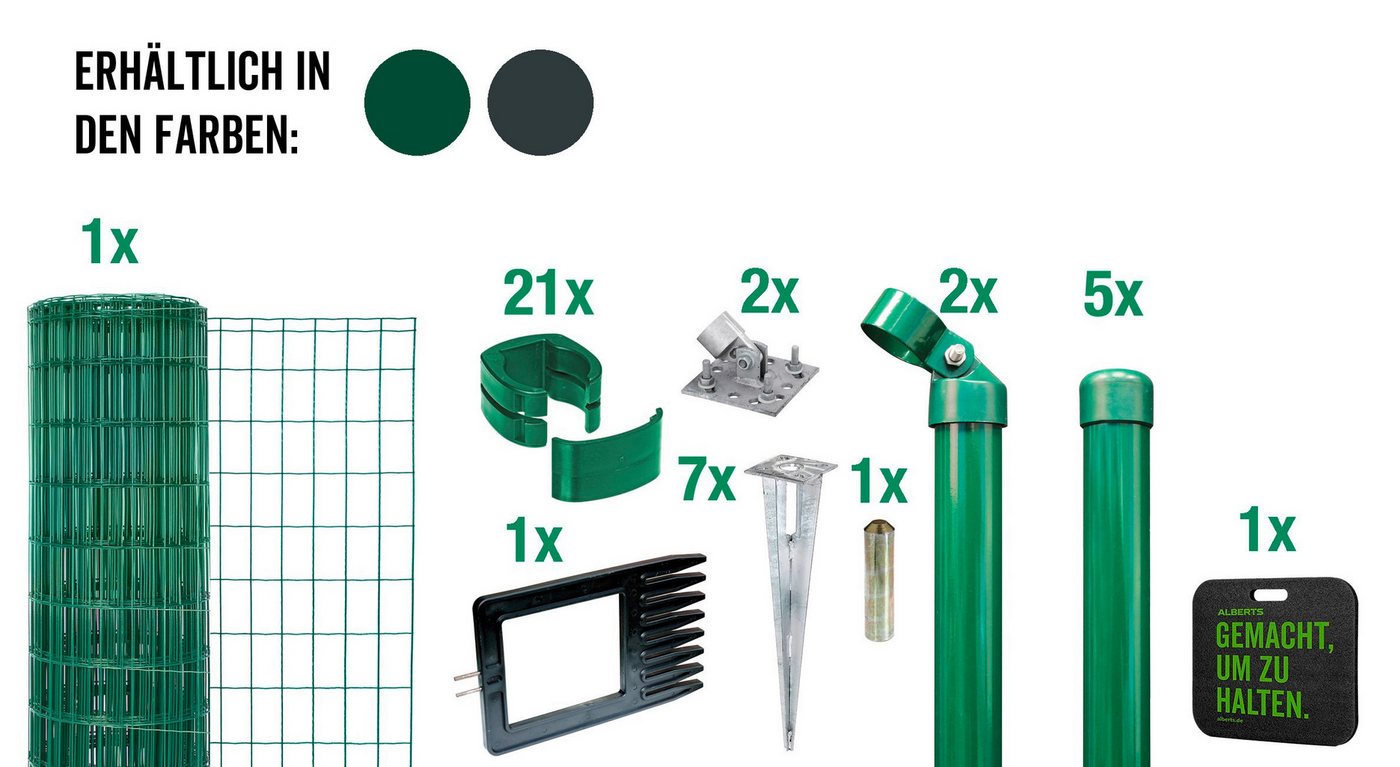 Alberts Zaun Alberts 695729 Fix-Clip Pro als Zaun-Komplettset, mit Einschlagbodenhü, Fix-Clip Pro als Zaun-Komplettset Drahtzaun mit Kniekissen, mit Einsch