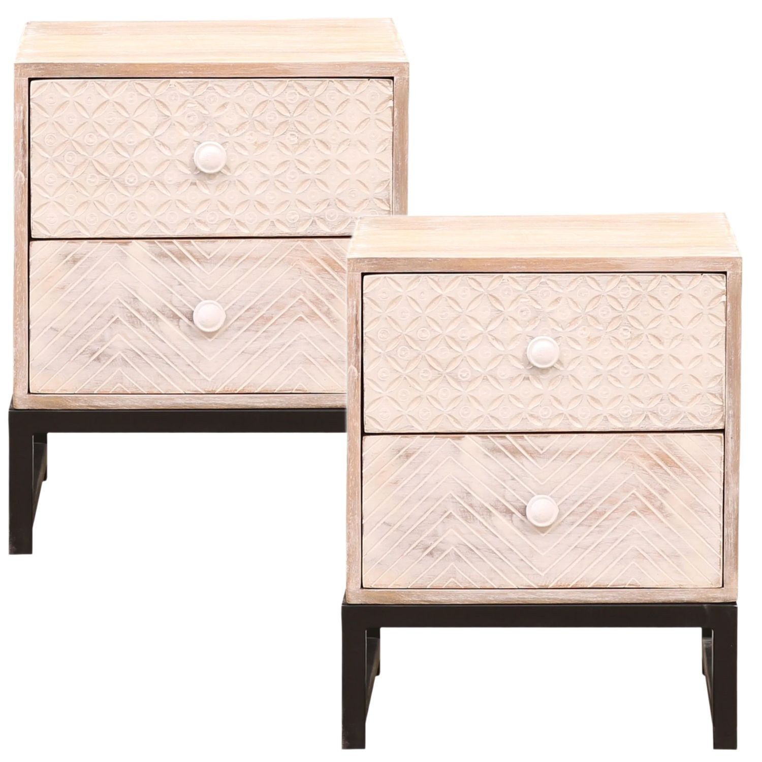 Marrakesch Orient & Mediterran Interior Nachttisch 2er Set Boho Deko Nachttisch Beistelltisch Nachtschrank Alvar (2-St), Handarbeit
