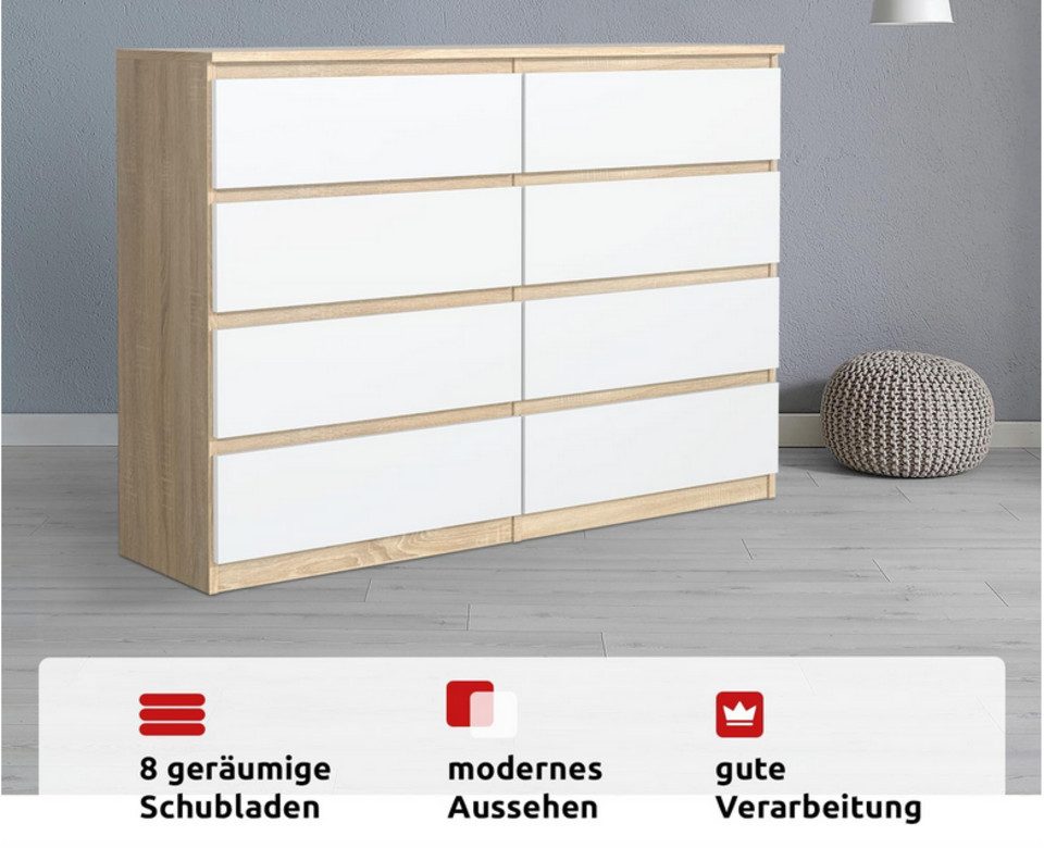 MAGOWA Schubkastenkommode Kommode 120 cm – moderne Kommode mit 8 Schubladen mit Stauraum (ideale Lösung), Breite 120 cm - Höhe 101,5 cm - Tiefe 39 cm – Bild 2 von 5