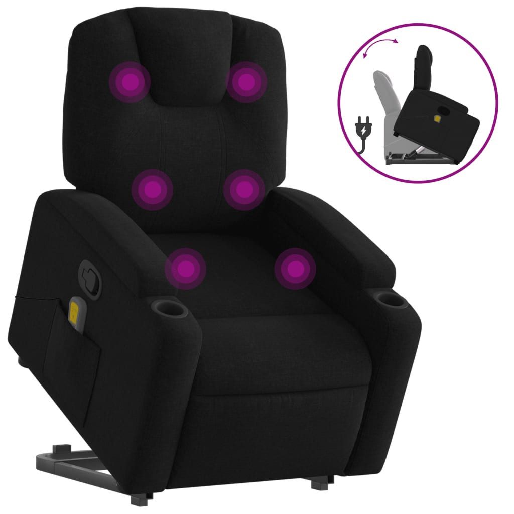 vidaXL Sessel Massagesessel mit Aufstehhilfe Schwarz Stoff