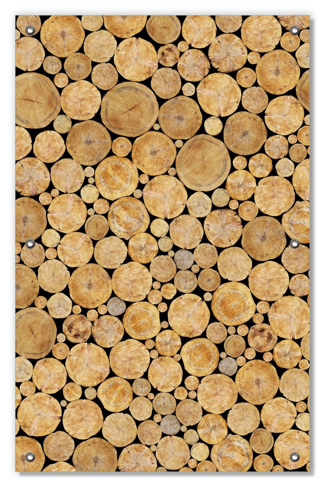 Sonnenschutz Holzstapel rund, Wallario, blickdicht, mit Saugnäpfen, wiederablösbar und wiederverwendbar