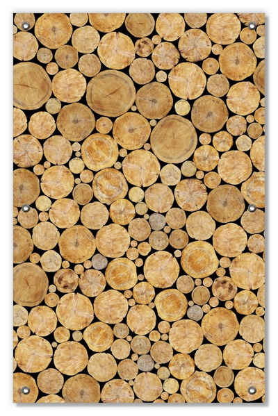 Sonnenschutz Holzstapel rund, Wallario, blickdicht, mit Saugnäpfen, wiederablösbar und wiederverwendbar