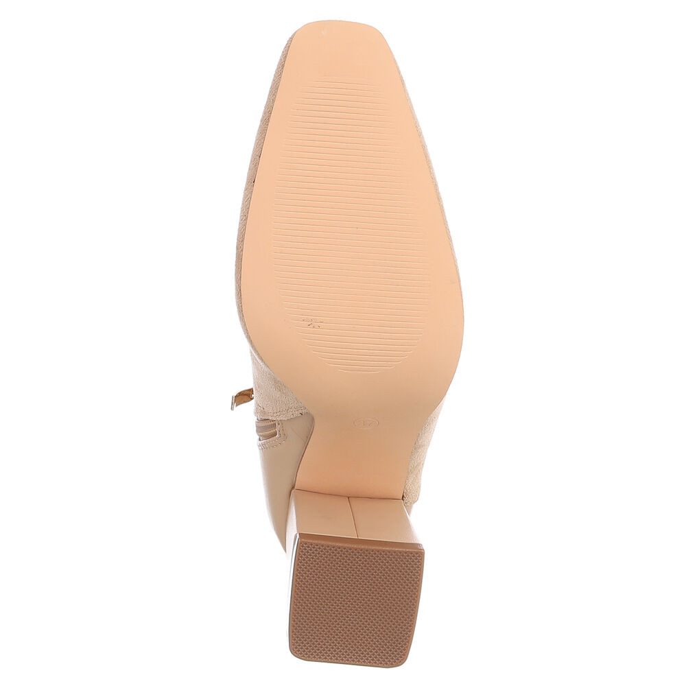 Ital-Design Elegante Ankle Boots mit Blockabsatz für Damen High-Heel-Stiefelette (90542791) Blockabsatz Stiefeletten in Beige
