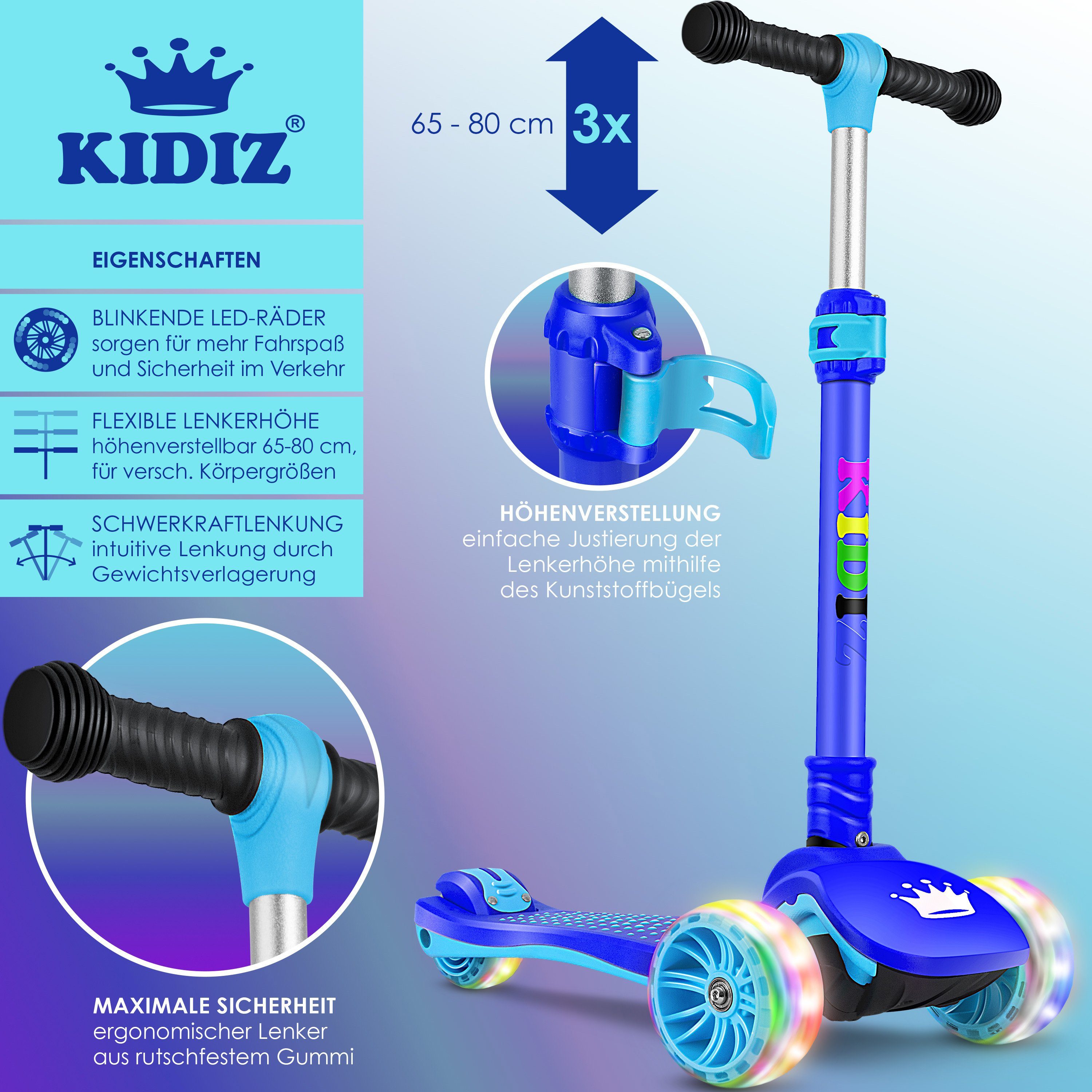 KIDIZ Cityroller, Roller Kinder Scooter X-Pro2 Dreiradscooter mit PU LED Leuchten