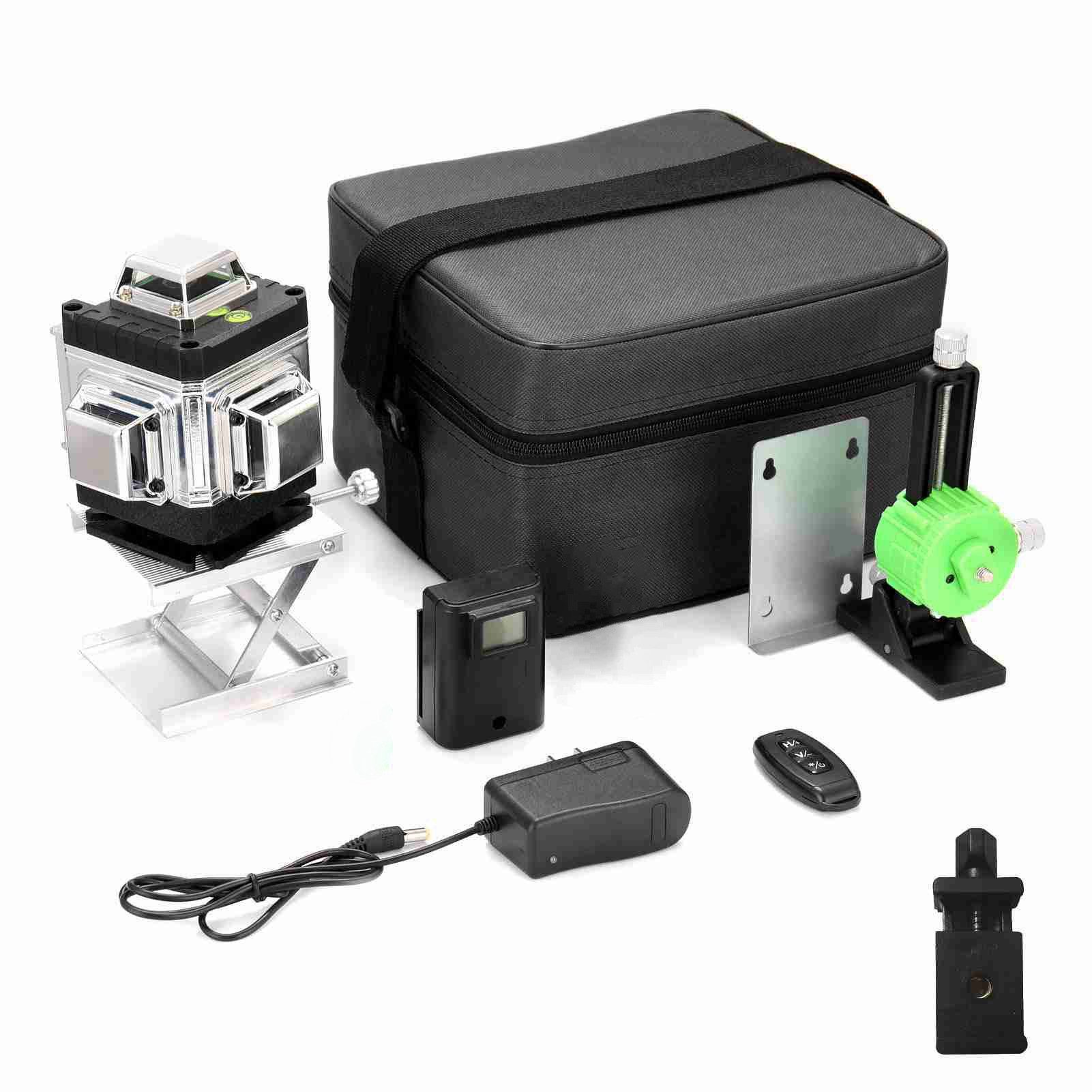 GARRYFIZH Laserwasserwaage Kreuzlinienlaser Wasserwaagen 16 Linien Laser Wasserwaage, 1 Akku + Wandhalterung + Hebeplattform + Fernbedienung