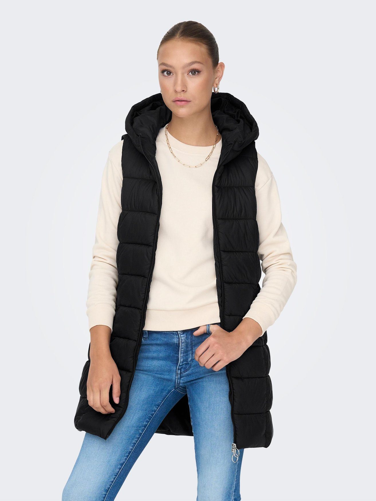 JACQUELINE de YONG Steppweste Lange Puffer Weste Stepp Übergangsjacke mit Kapuze JDYZULU 6209 in Schwarz-2