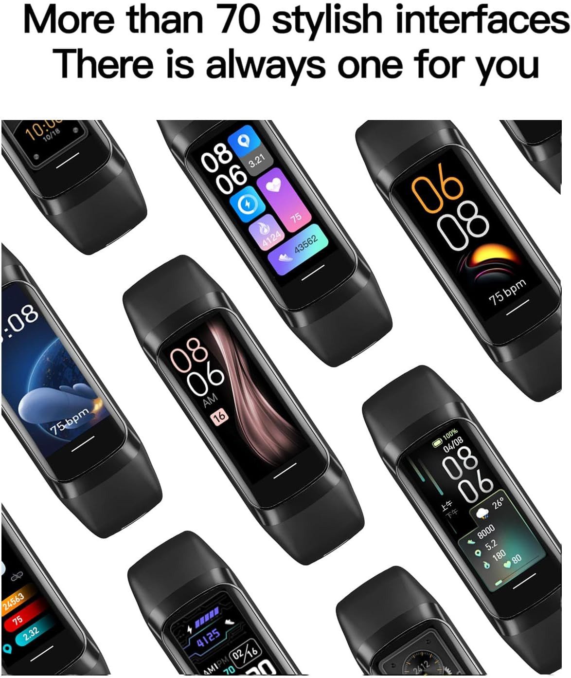 Qwyltxn Damen"s Herren"s Gesundheitsmonitor mit Herzfrequenz & Schlaftracking Smartwatch (1,10 Zoll, Android/iOS), IP68 Wasserdicht, 25+ Sportmodi & Anruf- / Benachrichtigungsfunktionen