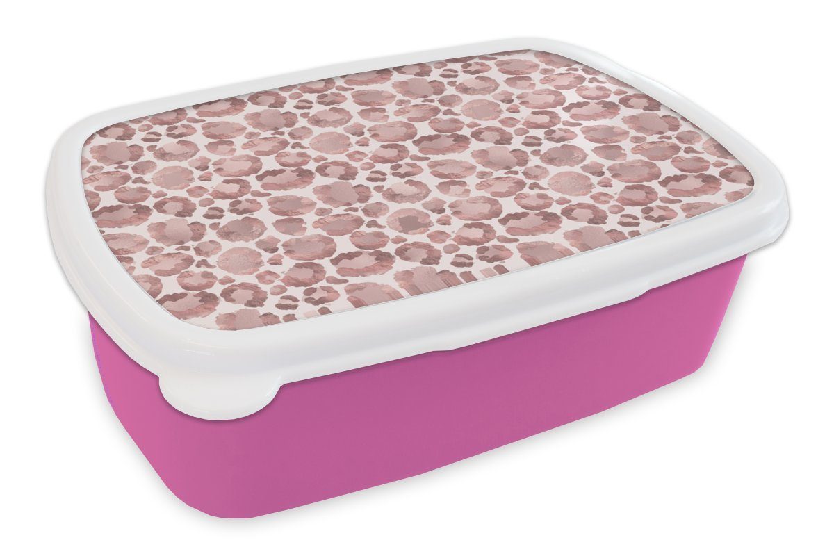 MuchoWow Lunchbox Panther Druck - Rosa - Luxus, Kunststoff, (2-tlg), Brotbox für Erwachsene, Brotdose Kinder, Snackbox, Mädchen, Kunststoff